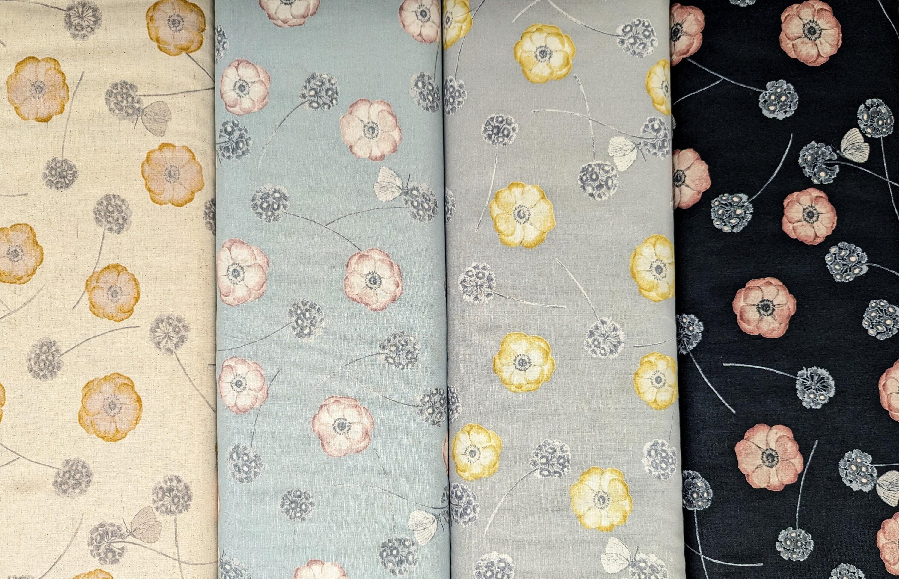 Koizumi - Poppies and Butterflies Cotton/Linen Blend - Light Blue