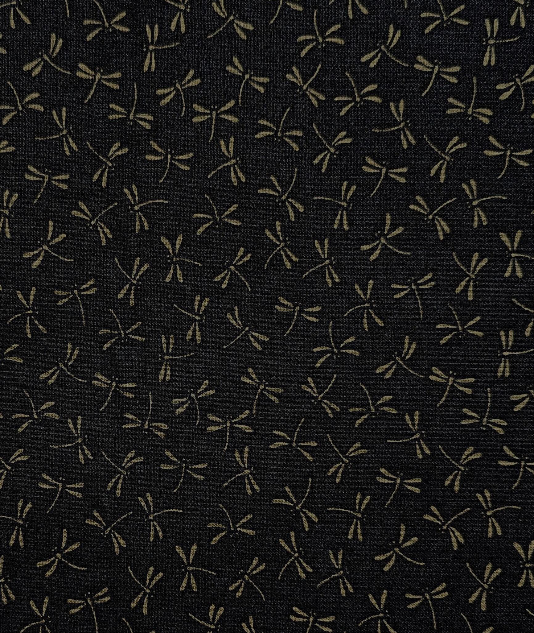 Sevenberry - Dragonflies in Black with Gray Cotton Fabric - Black Gray