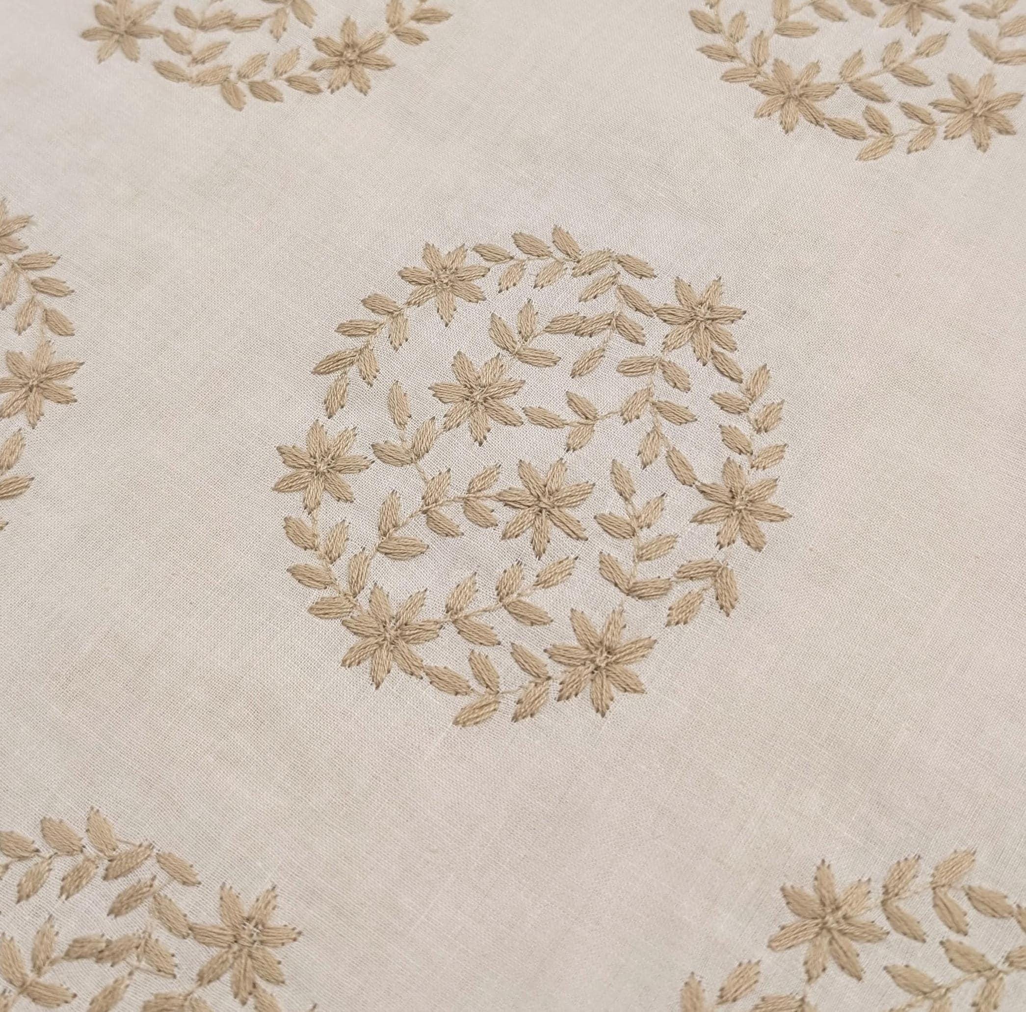 Orimono Imports - Embroidered Floral Cotton Voile - White and Beige