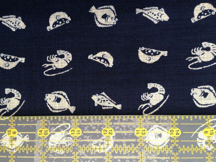 Sevenberry - Fish Cotton Fabric - Navy Indigo Blue