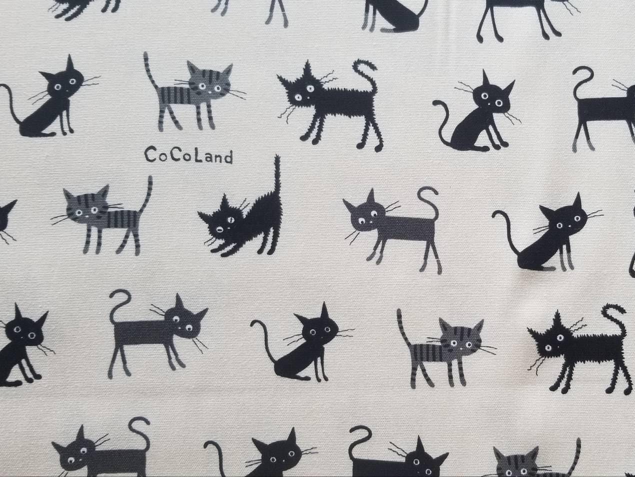 Hishiei - Cocoland Medium Cats Cotton Oxford - Black and Off-White