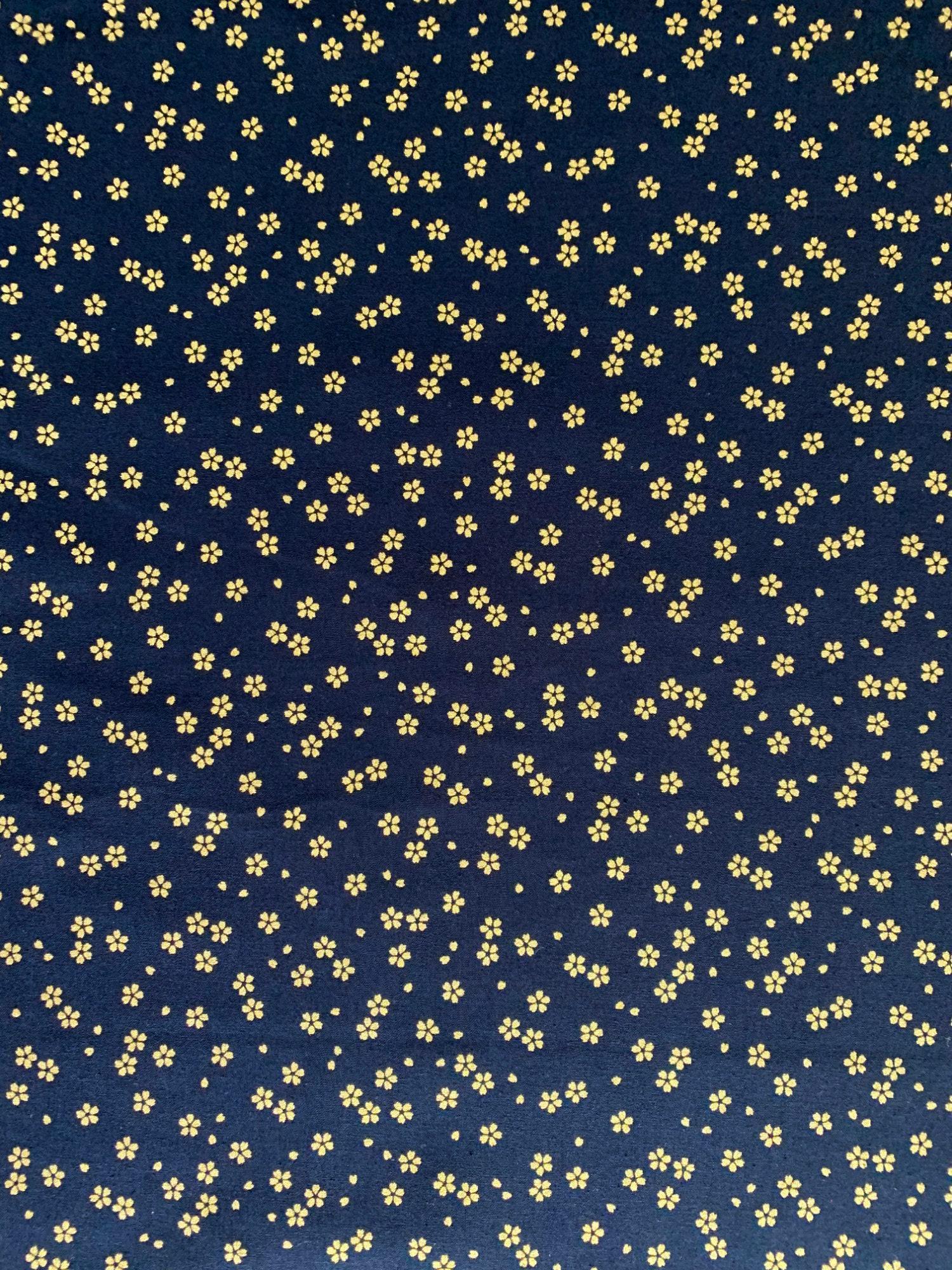 Sevenberry - Golden Cherry Blossoms Cotton Fabric - Blue