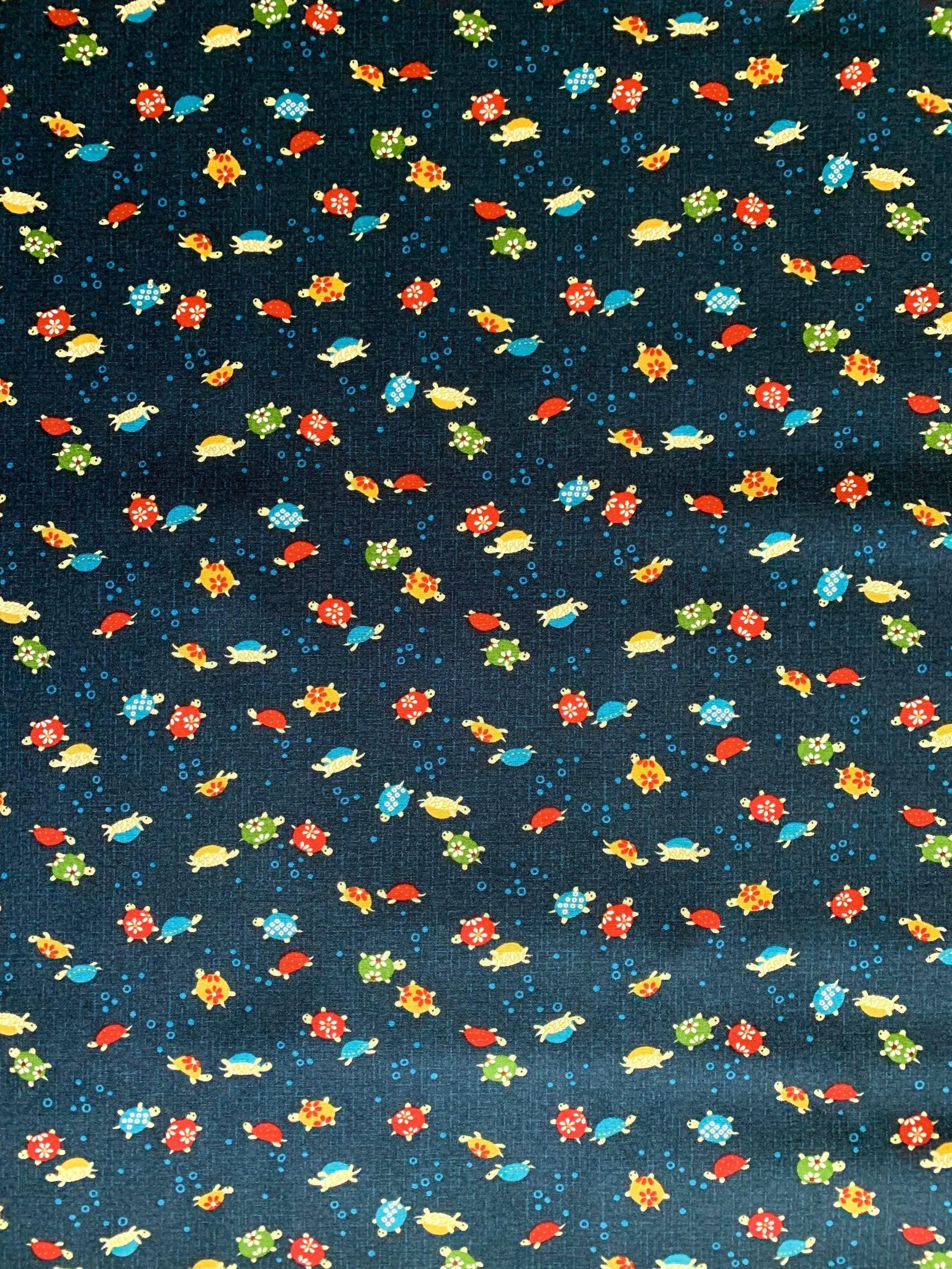 Kurenai - Colorful Turtles Cotton Fabric - Blue