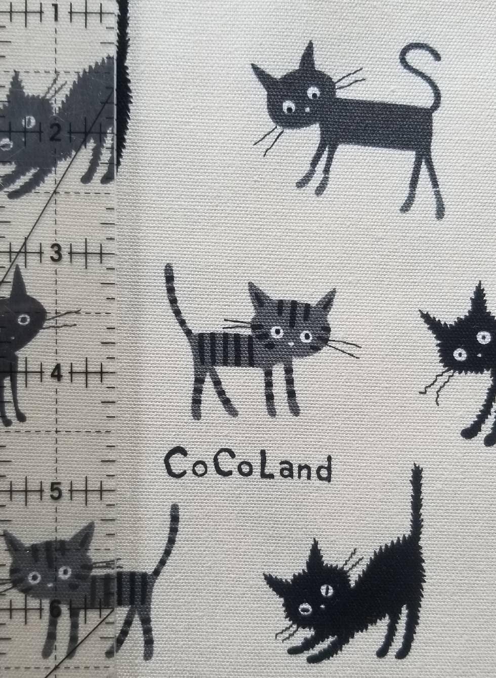 Hishiei - Cocoland Medium Cats Cotton Oxford - Black and Off-White