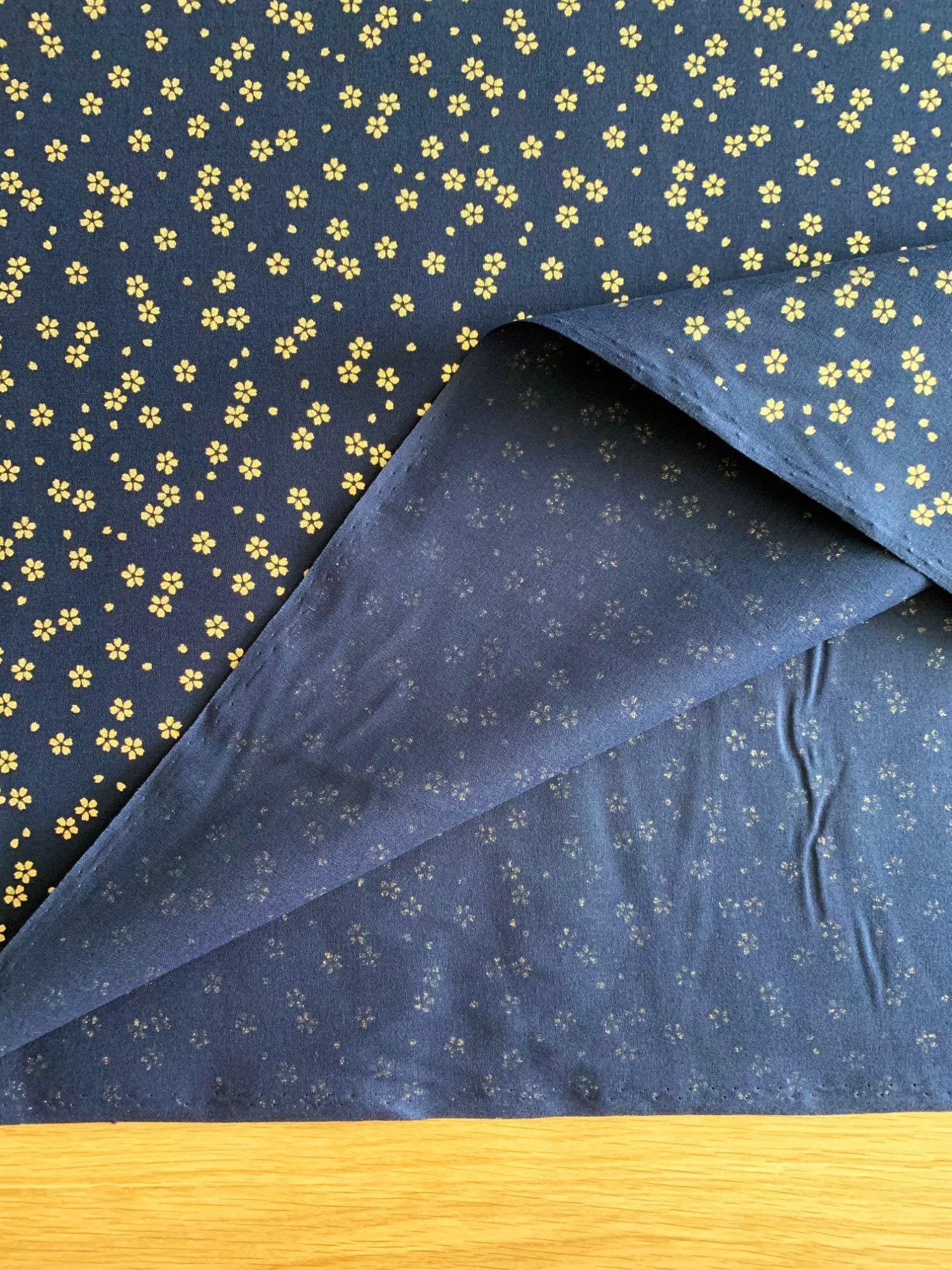 Sevenberry - Golden Cherry Blossoms Cotton Fabric - Blue