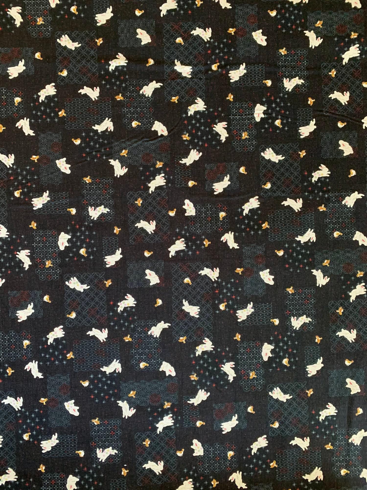 Sevenberry - Patchwork Rabbits Cotton Fabric - Black