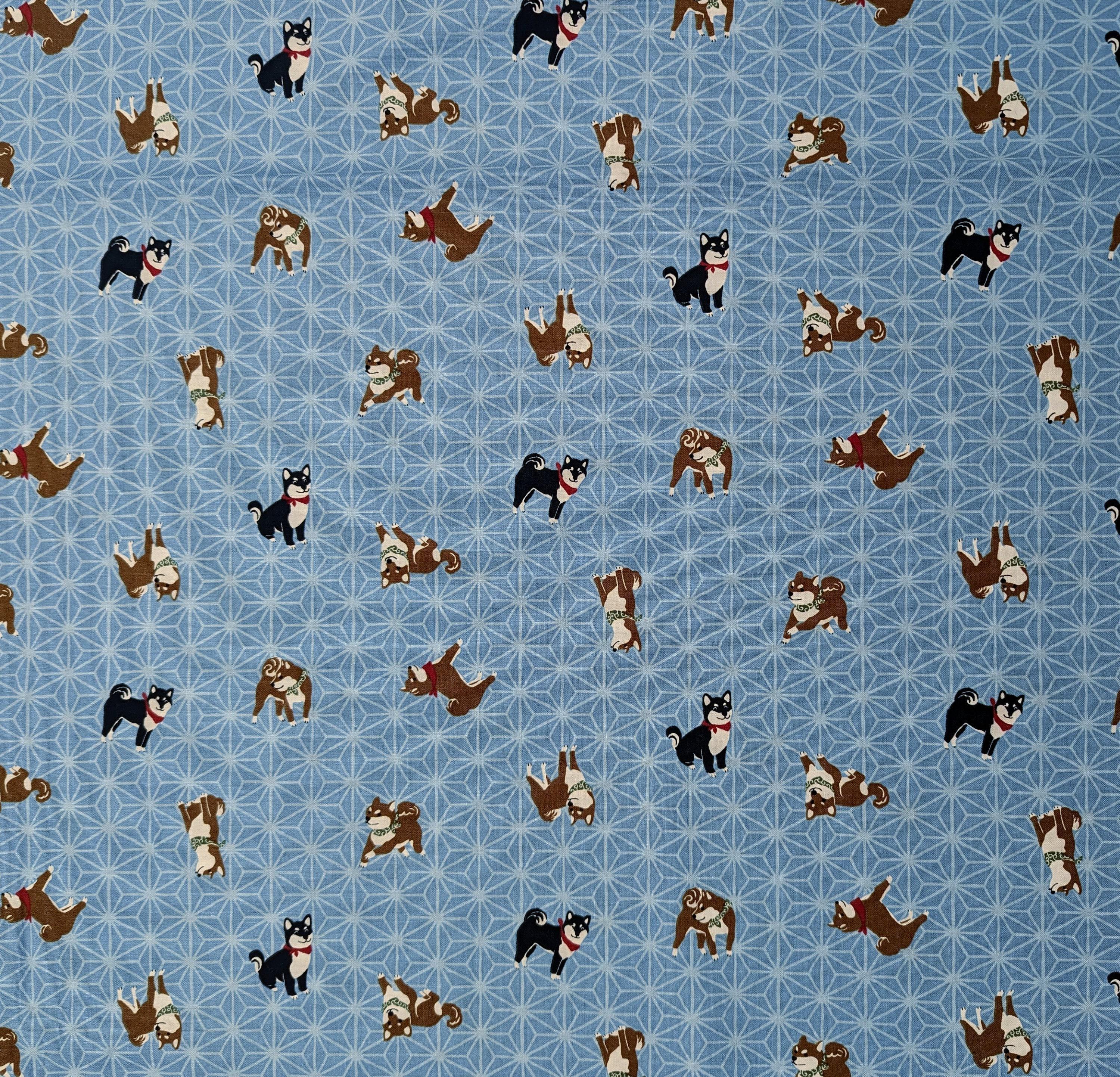 Hishiei - Asanoha Shibas Cotton Fabric - Light Blue