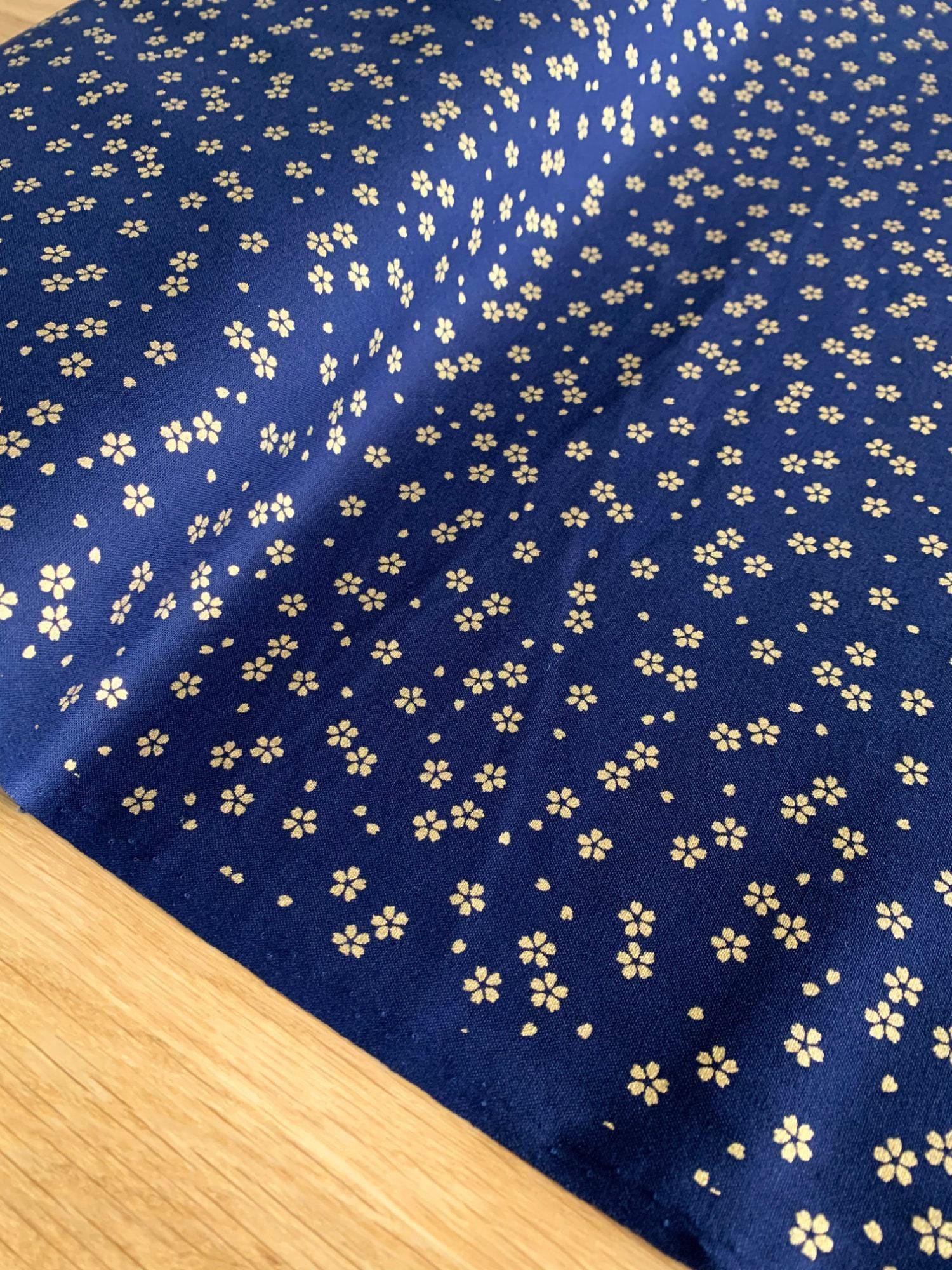 Sevenberry - Golden Cherry Blossoms Cotton Fabric - Blue