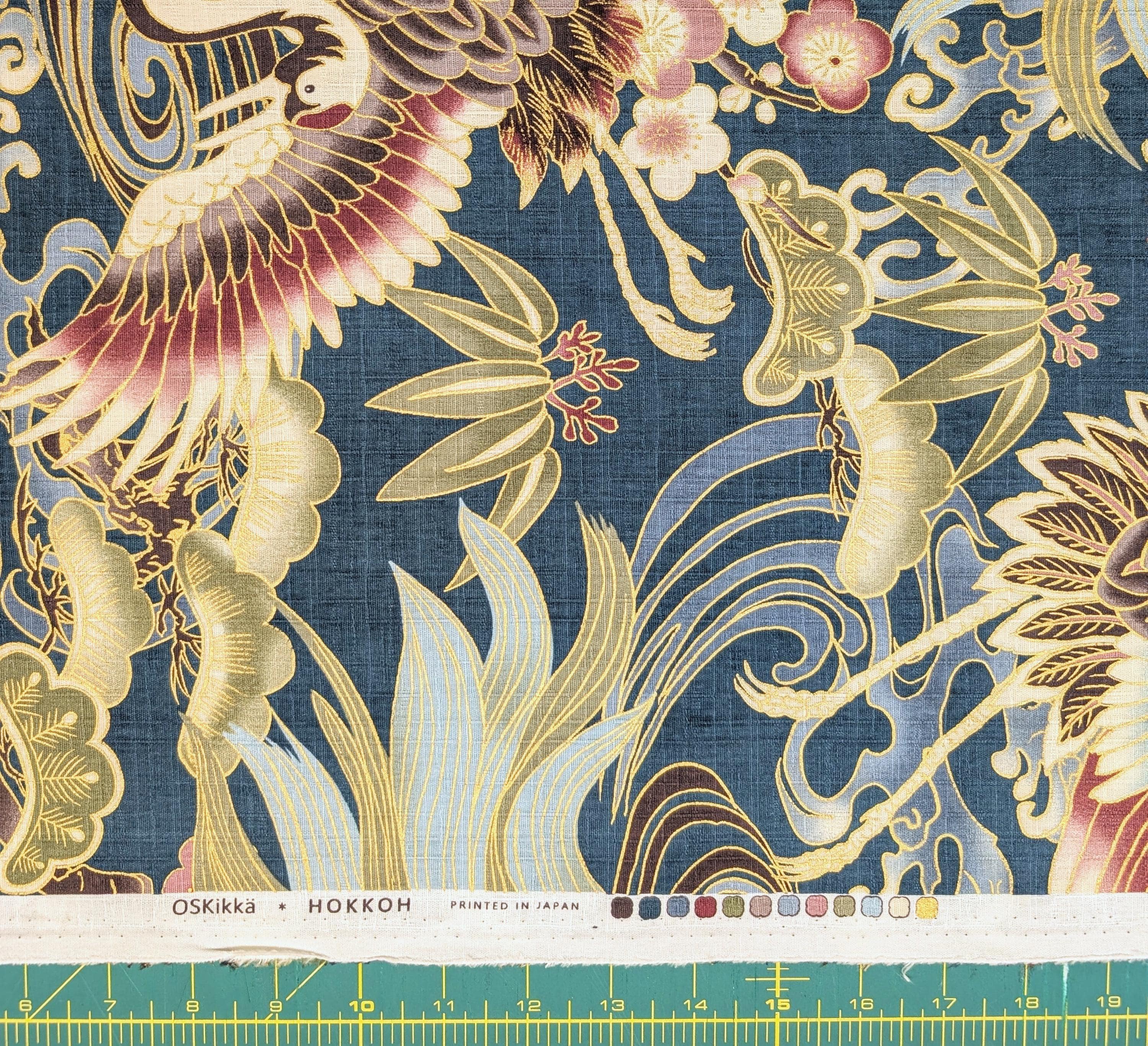 NEW Golden Crane & Minogame Hokkoh Japanese cotton dobby fabric 1025-100-5 C teal