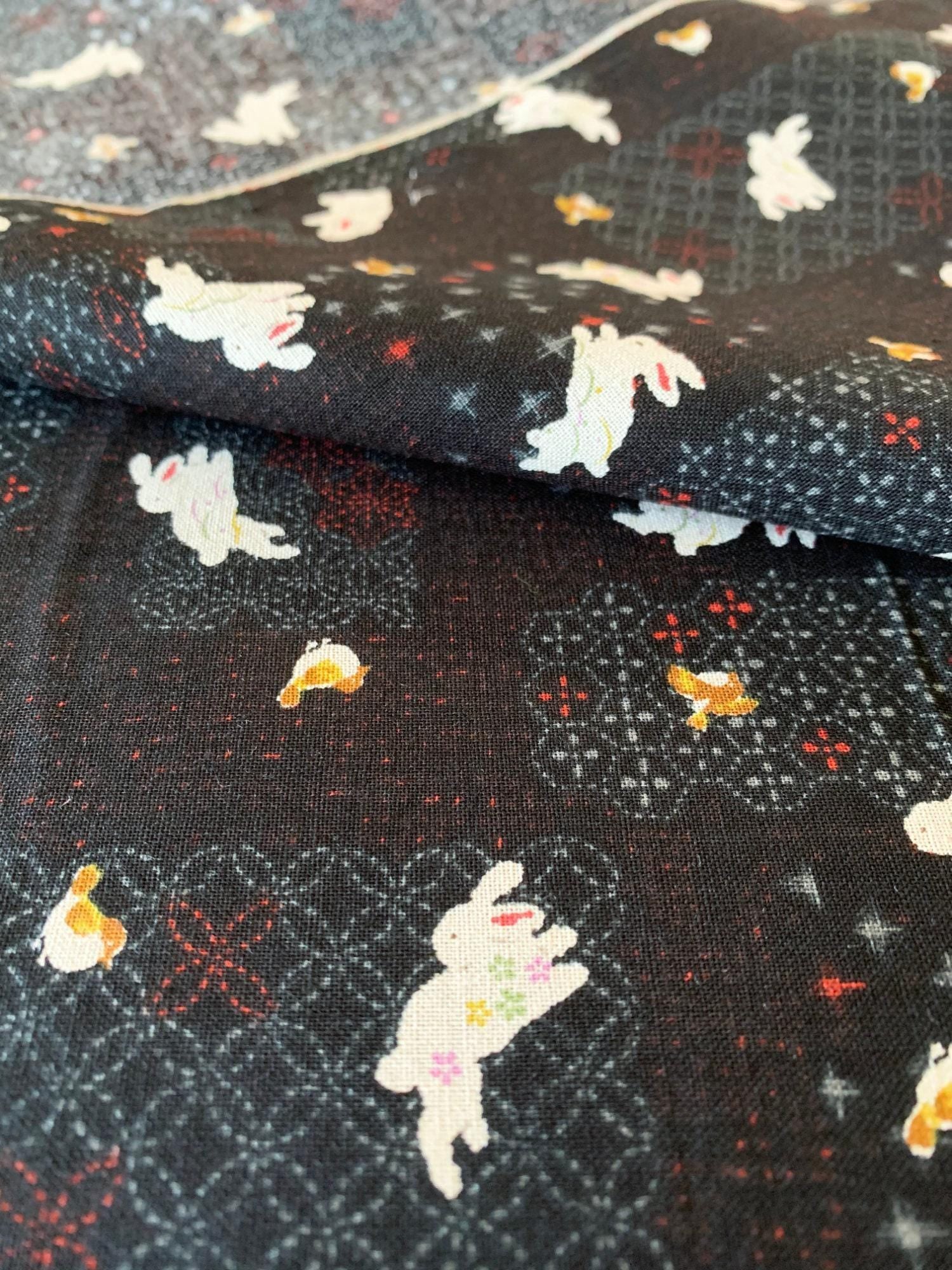 Sevenberry - Patchwork Rabbits Cotton Fabric - Black