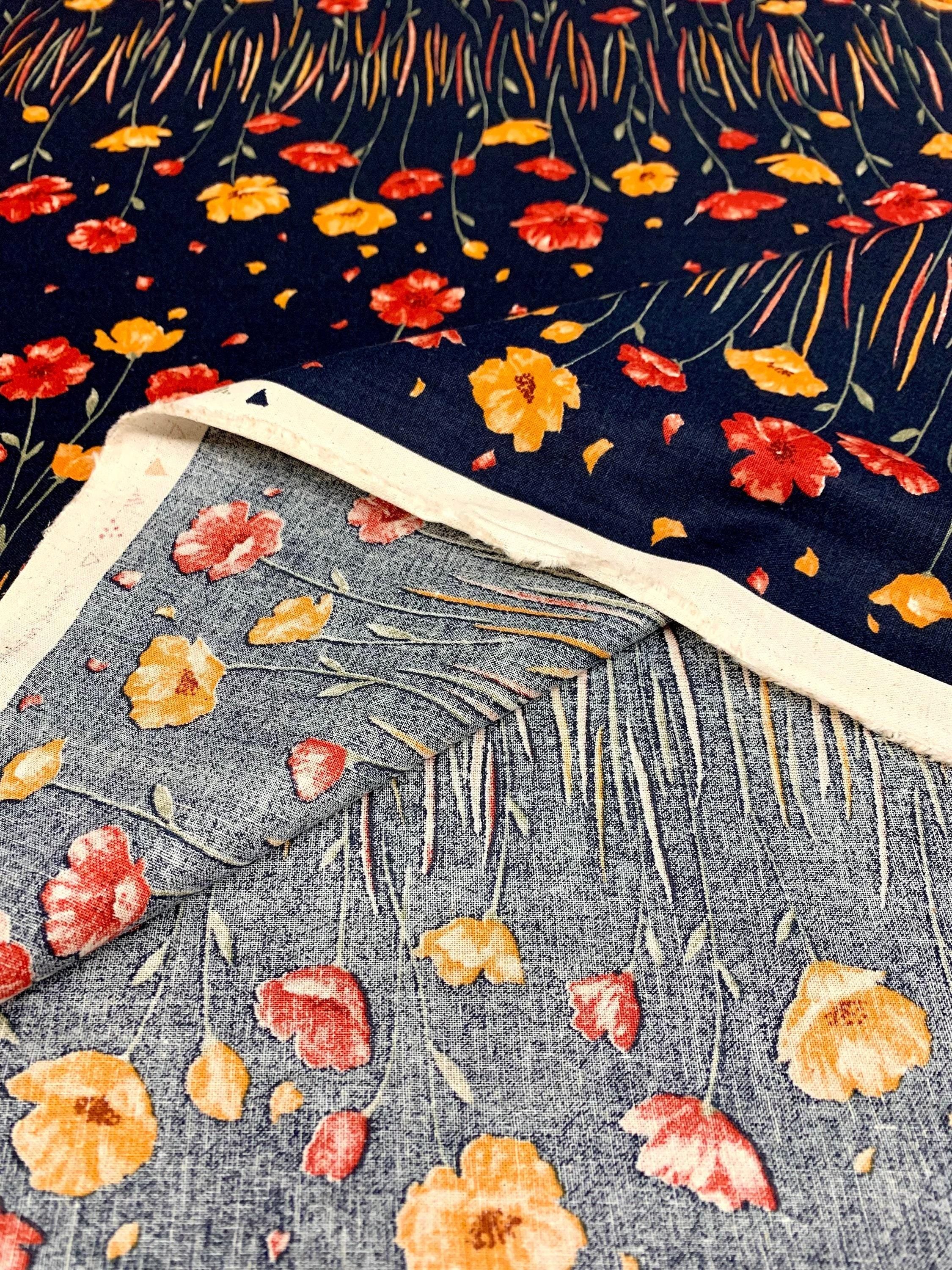 Koizumi - Momen-T Fall Flowers Border Print Cotton/Linen - Black Orange Red