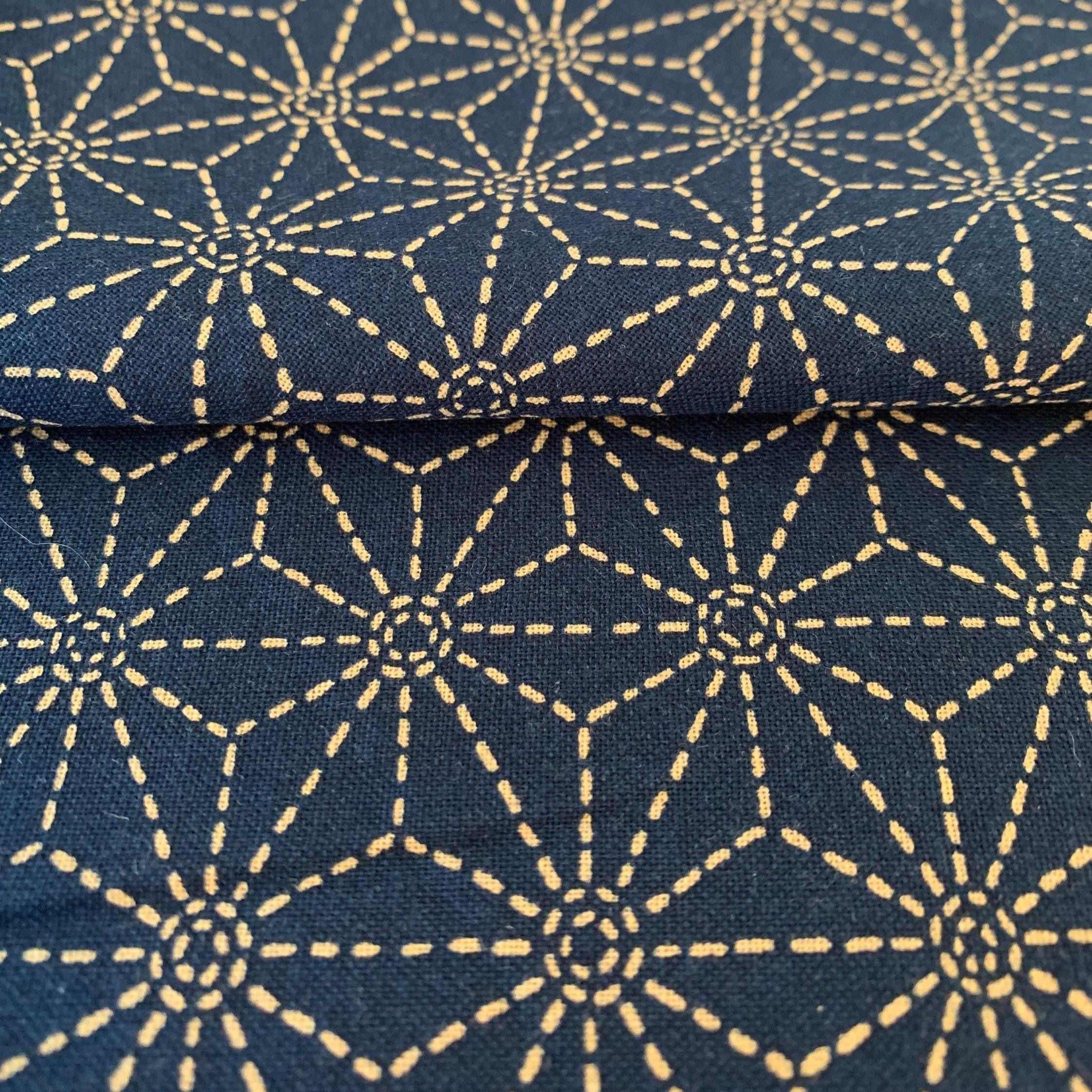 Sevenberry - Sashiko Stars Cotton Fabric 麻の葉 Asanoha - Dark Blue Beige