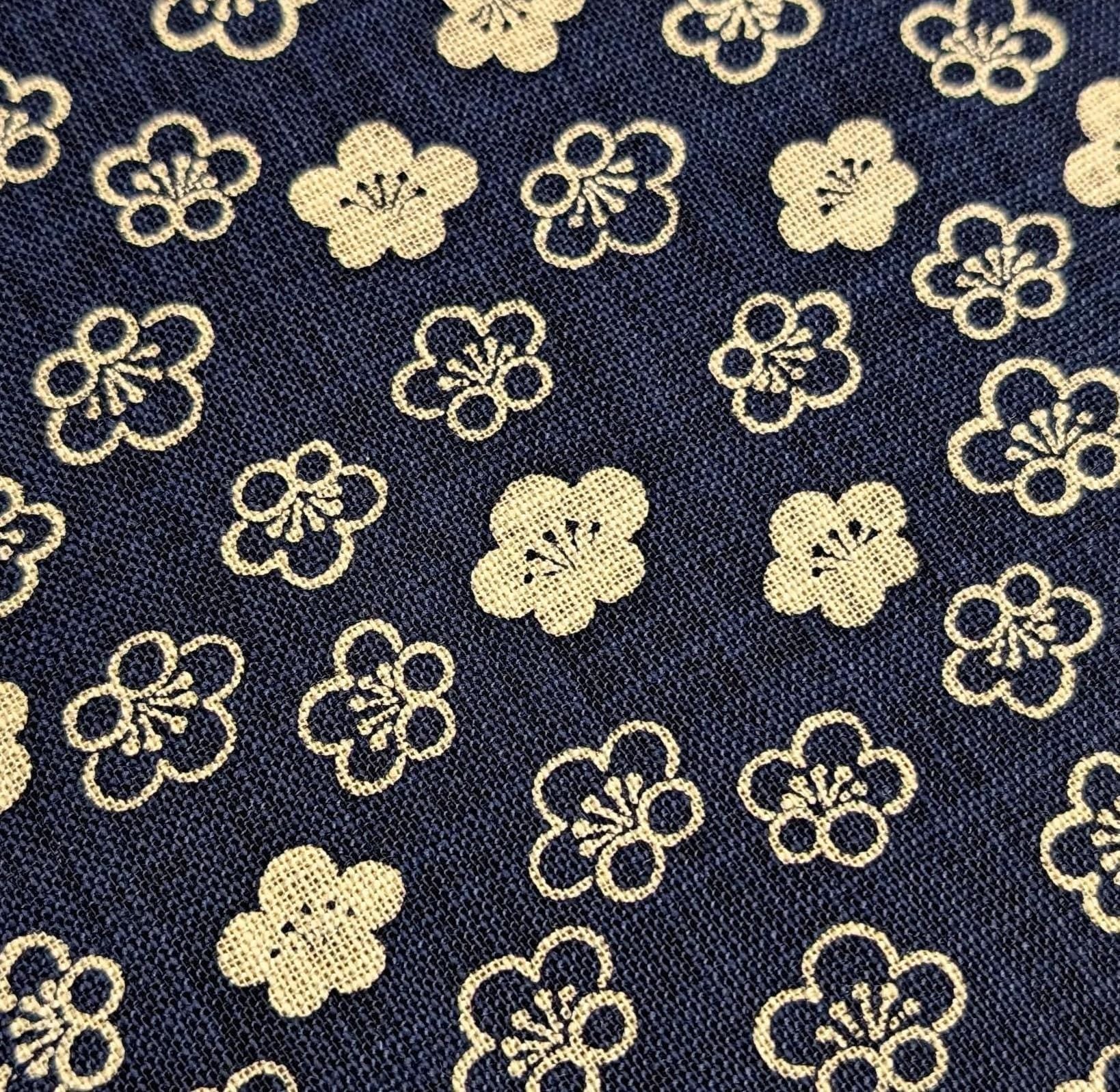 Sevenberry - Plum Blossom Cotton Fabric - Navy Blue Beige