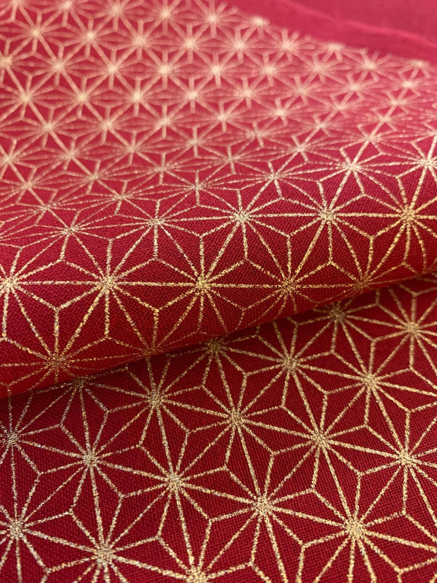 Sevenberry - Golden Asanoha Stars Cotton Fabric - Red