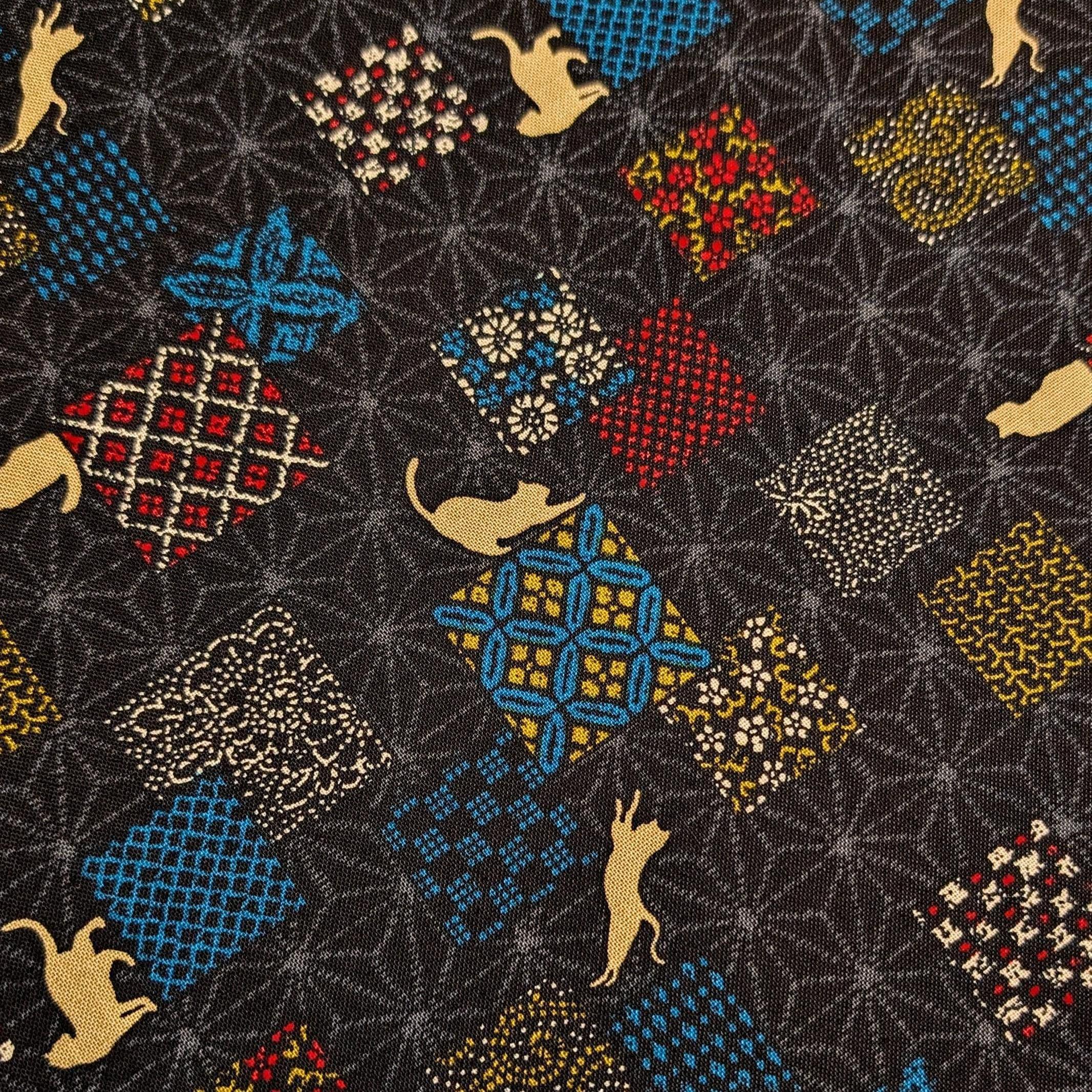 Orimono Imports - Patchwork Cats Cotton Fabric - Black