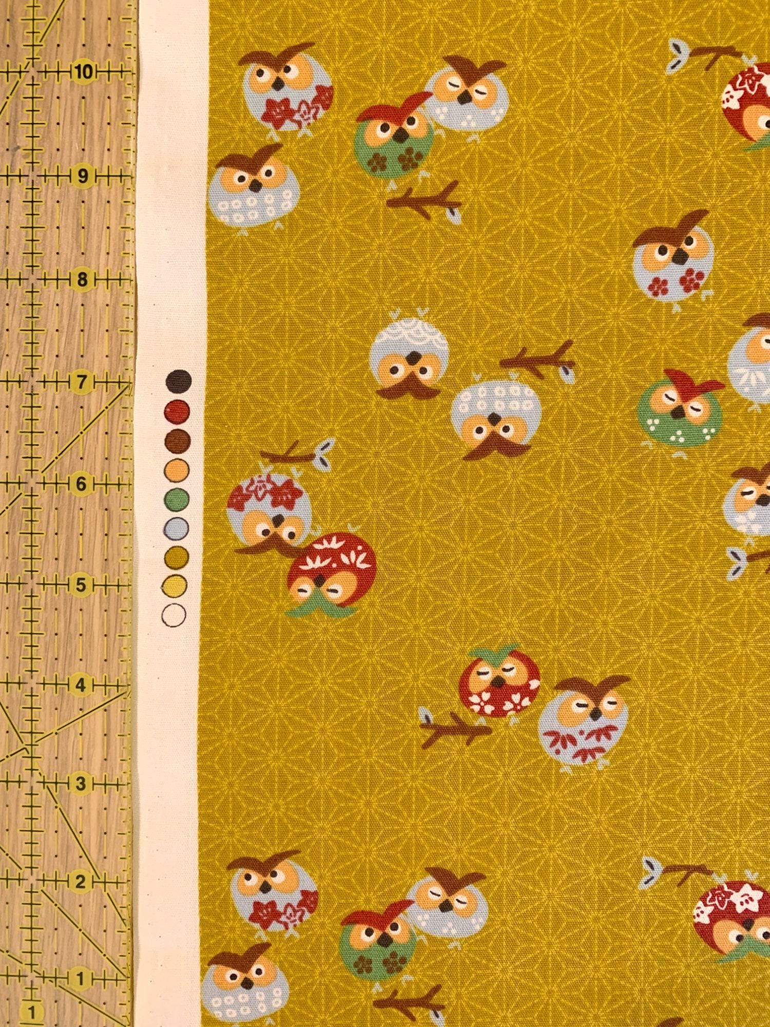 Yamaoka - Cute Owls Cotton Fabric - Yellow