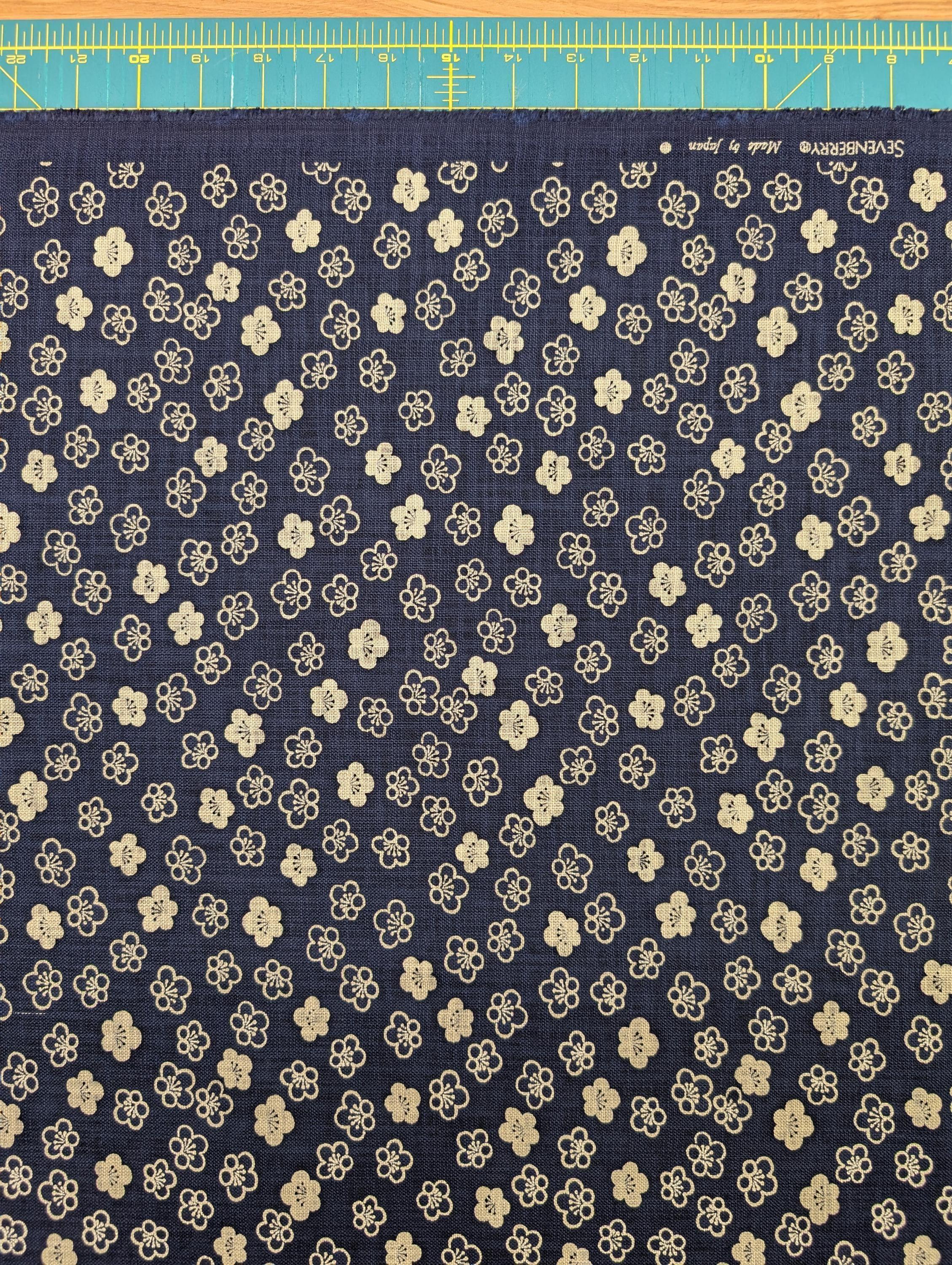 Sevenberry - Plum Blossom Cotton Fabric - Navy Blue Beige
