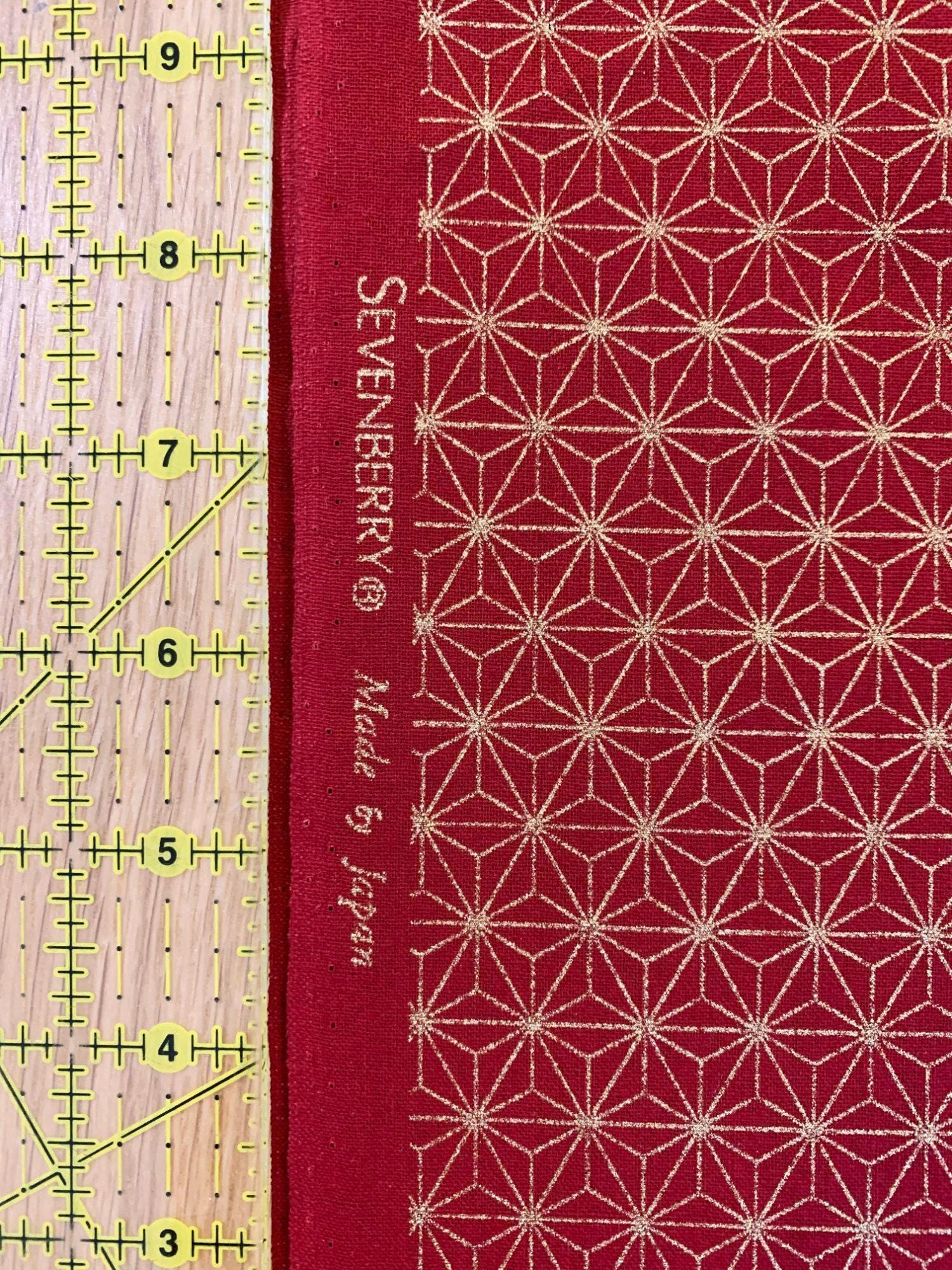 Sevenberry - Golden Asanoha Stars Cotton Fabric - Red