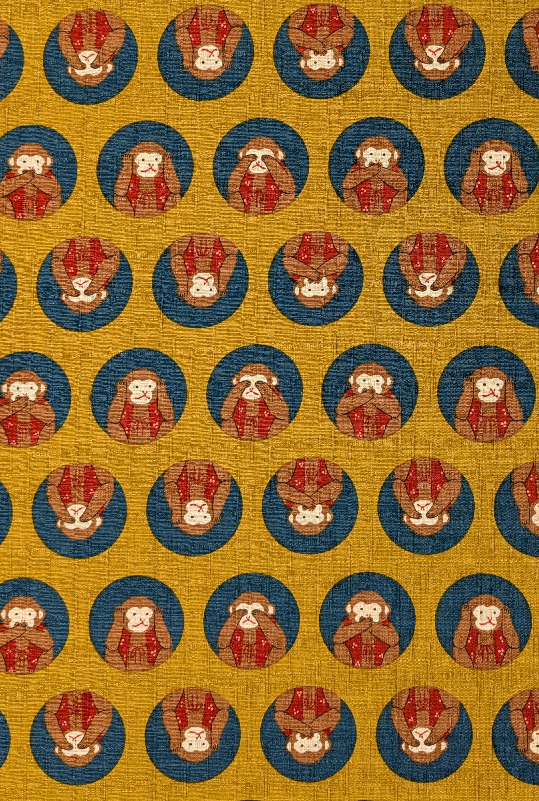 Hokkoh - Three Wise Monkeys Cotton Dobby - Yellow