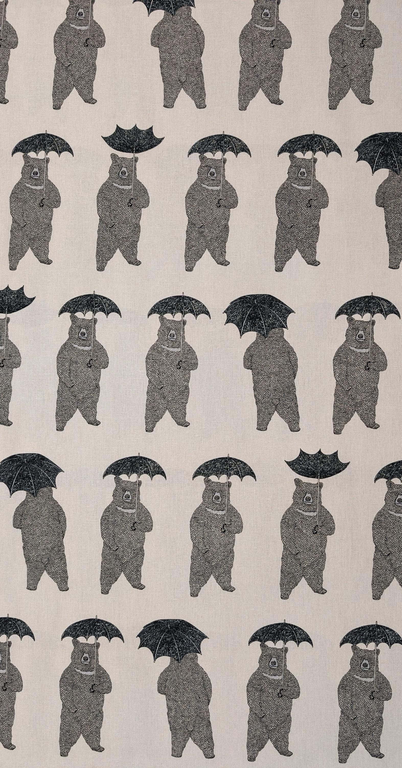 Koizumi - Bear-Able Weather Bears with Umbrellas Cotton/Linen Canvas - White Black