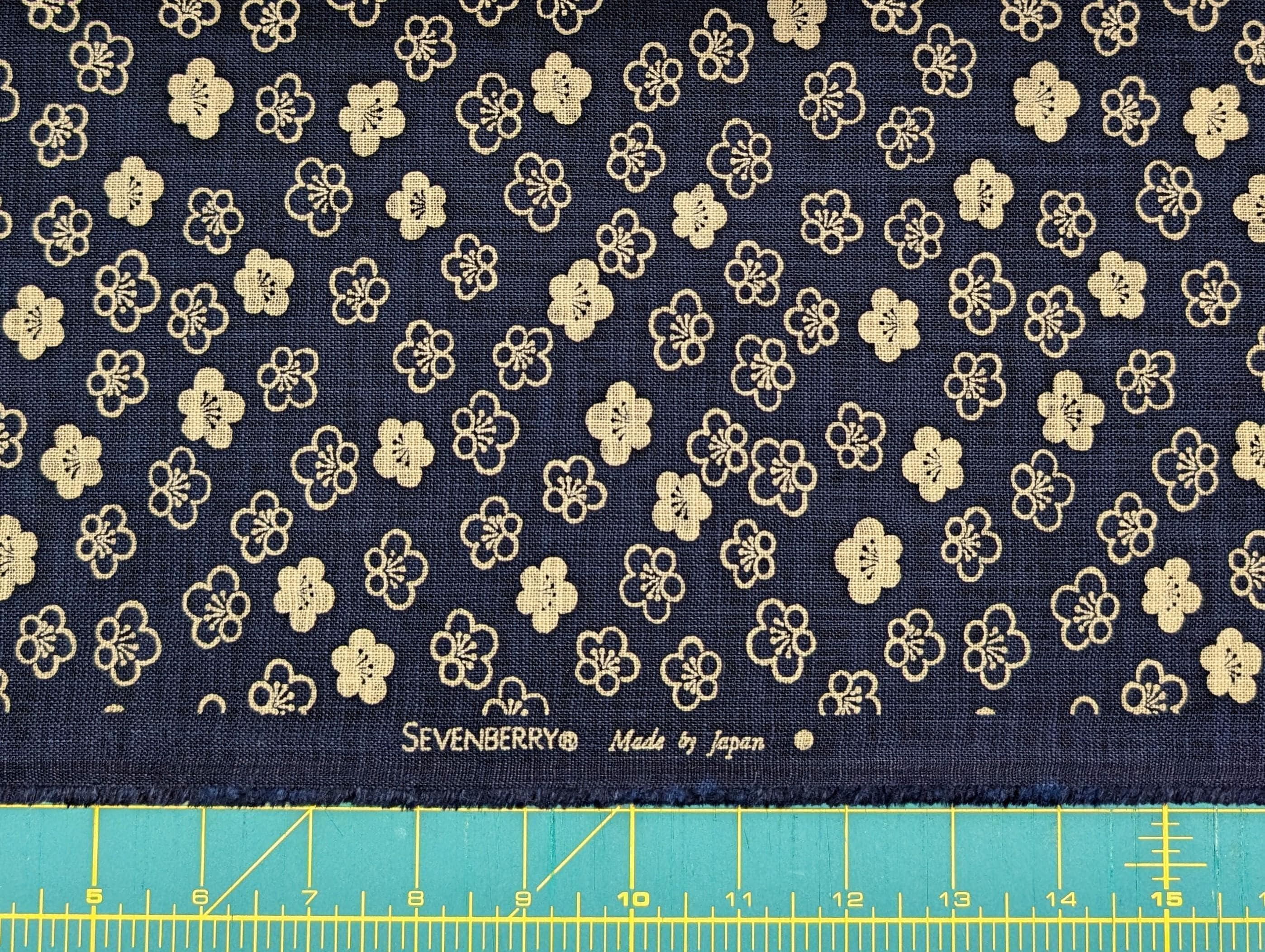 Sevenberry - Plum Blossom Cotton Fabric - Navy Blue Beige