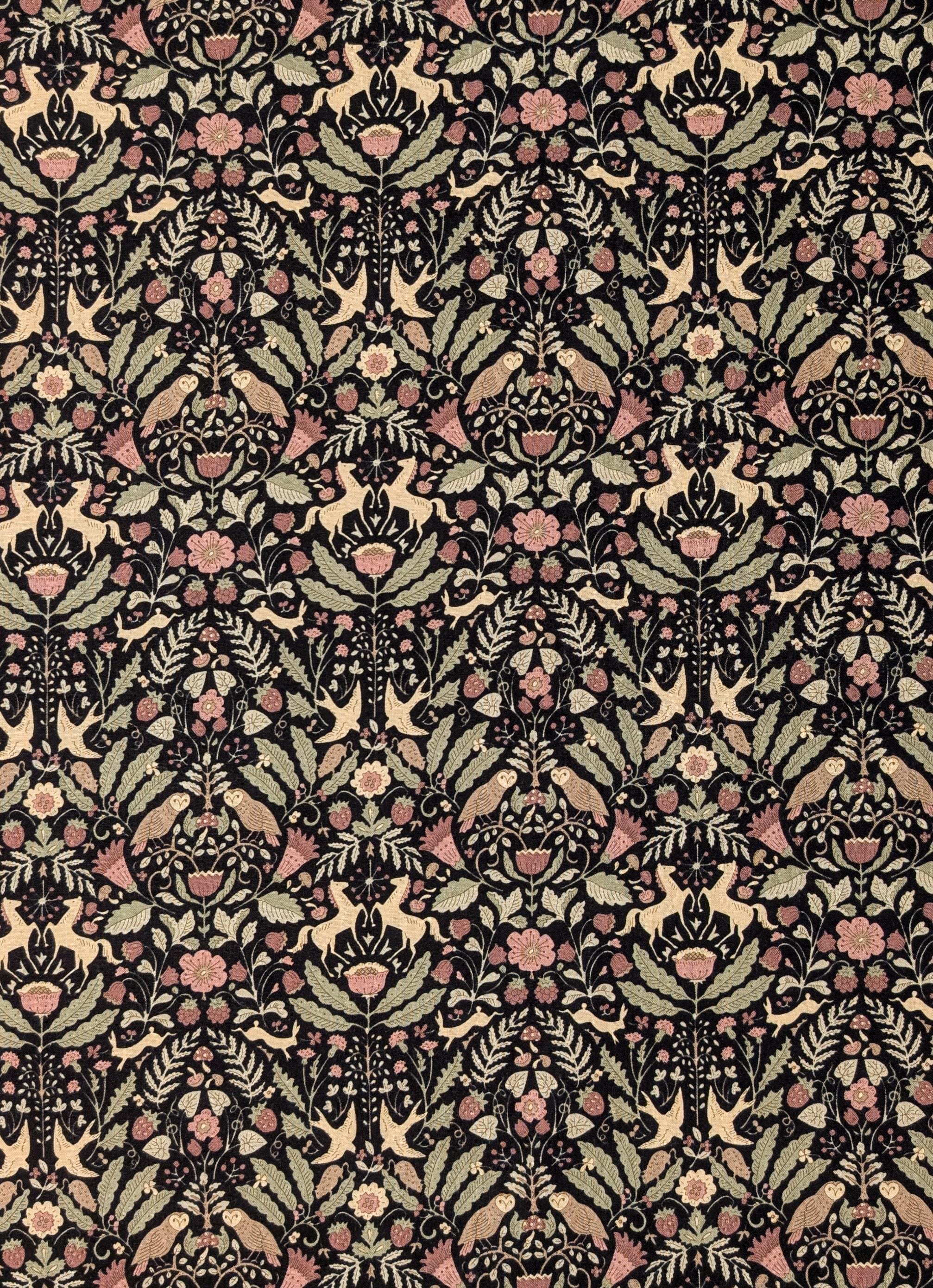 Kokka - Animal Forest Trèfle Cotton Sheeting - Black