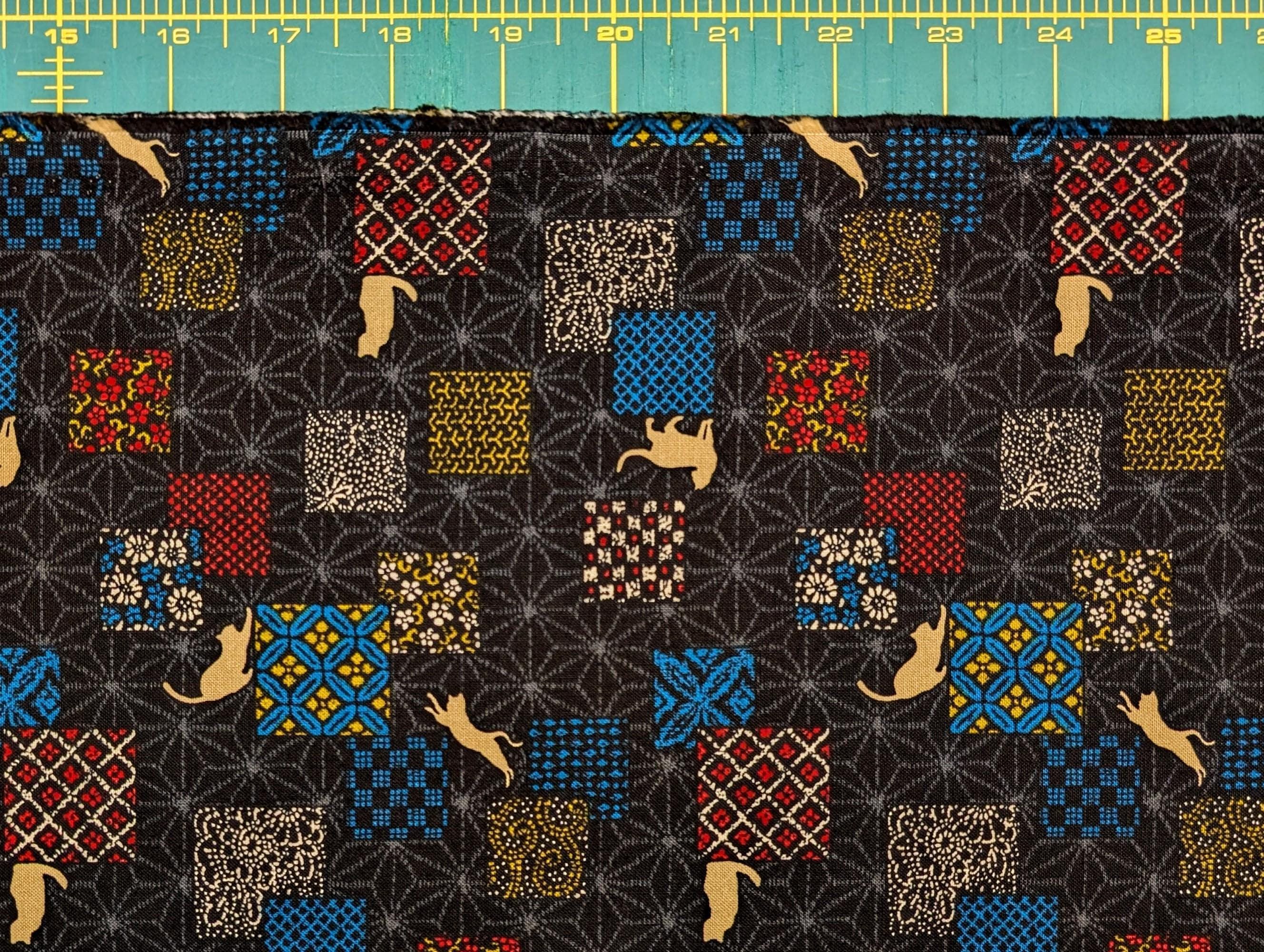 Orimono Imports - Patchwork Cats Cotton Fabric - Black