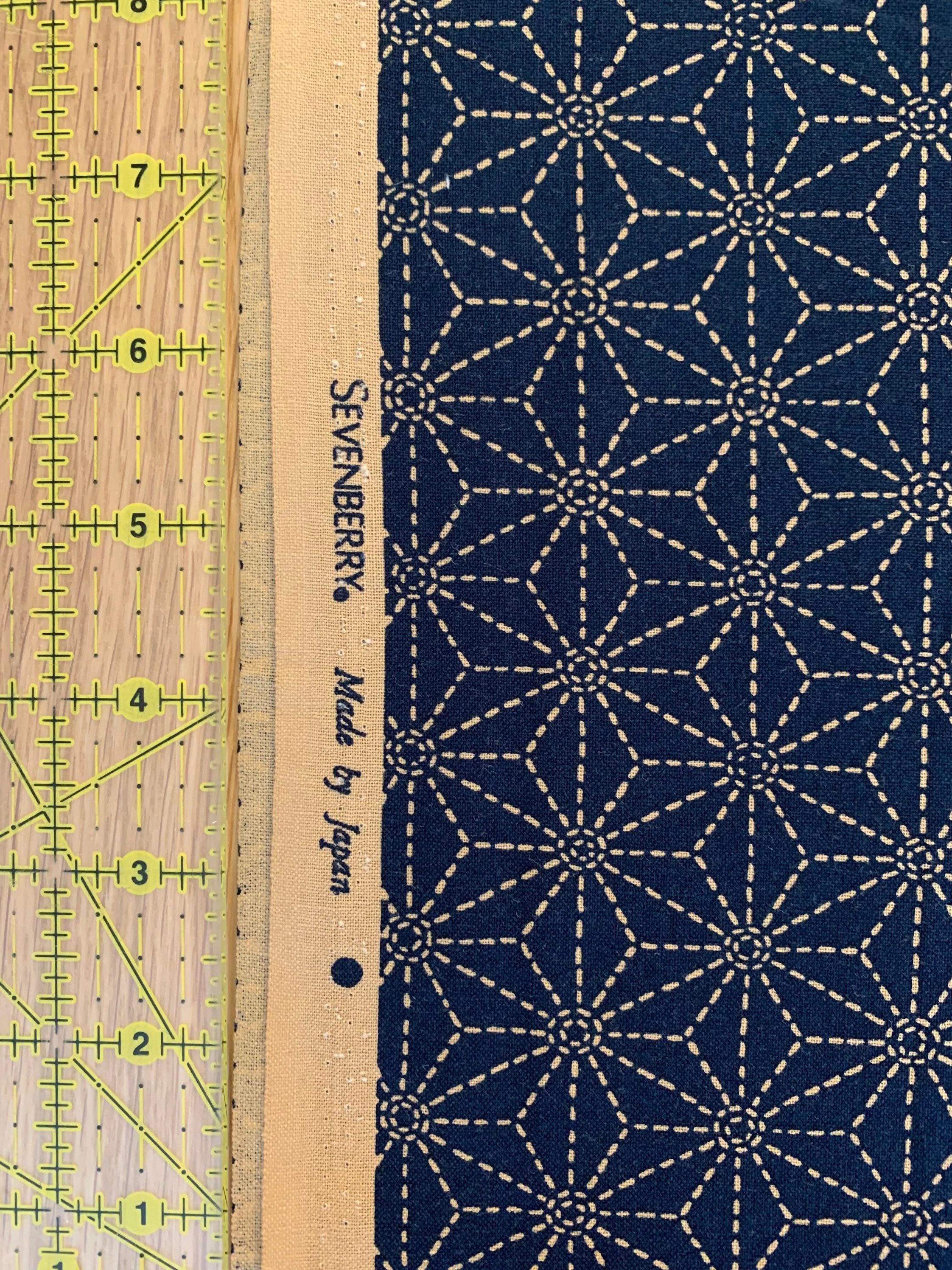 Sevenberry - Sashiko Stars Cotton Fabric 麻の葉 Asanoha - Dark Blue Beige