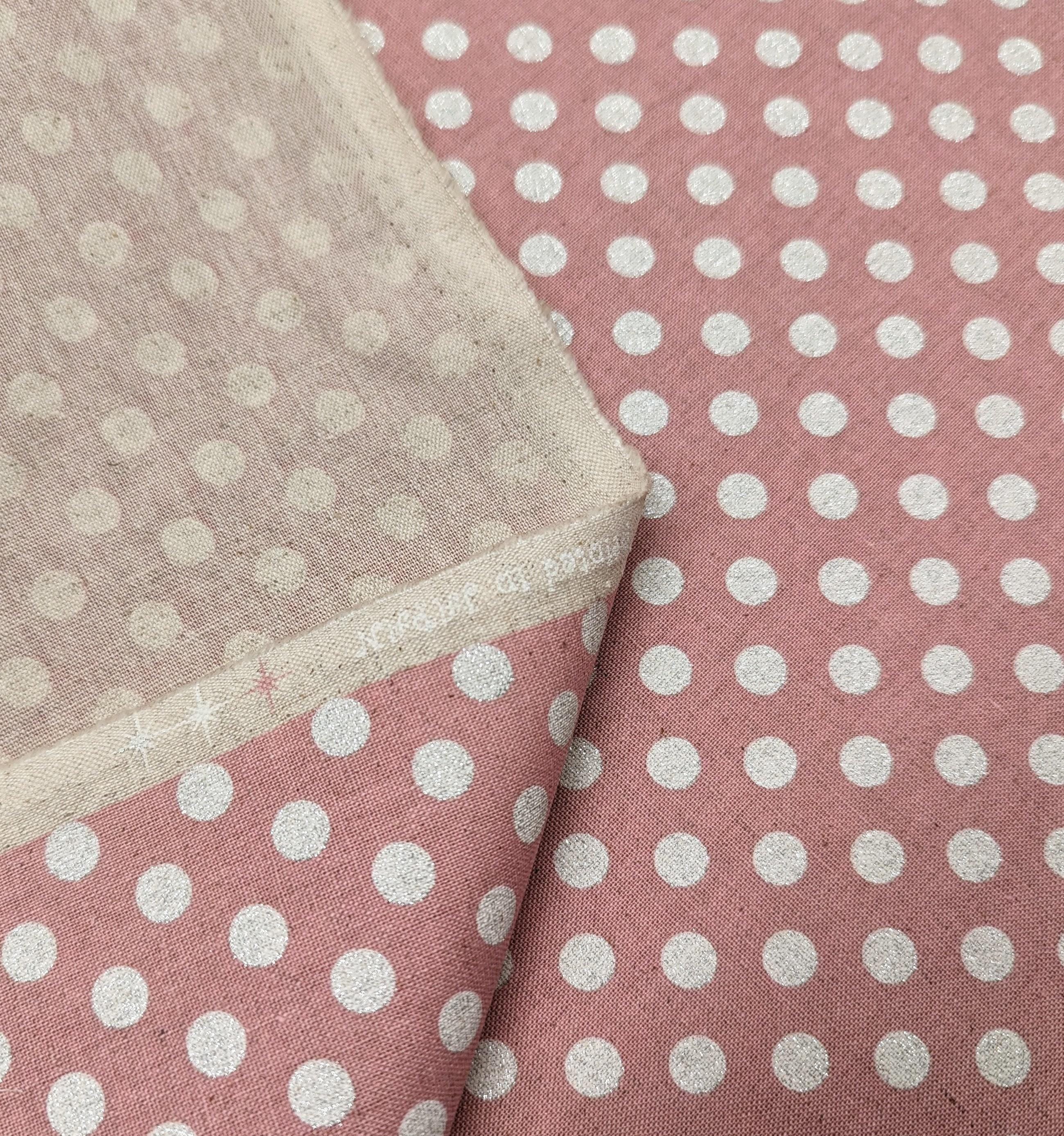 Senyo - Glittering Polka Dots Cotton Oxford - Pink With Silver