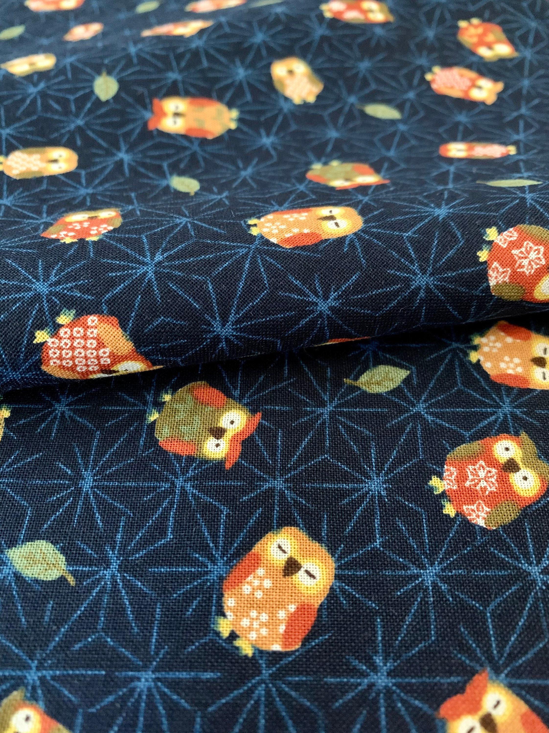 Sevenberry - Owls and Asanoha Stars Cotton Fabric - Blue