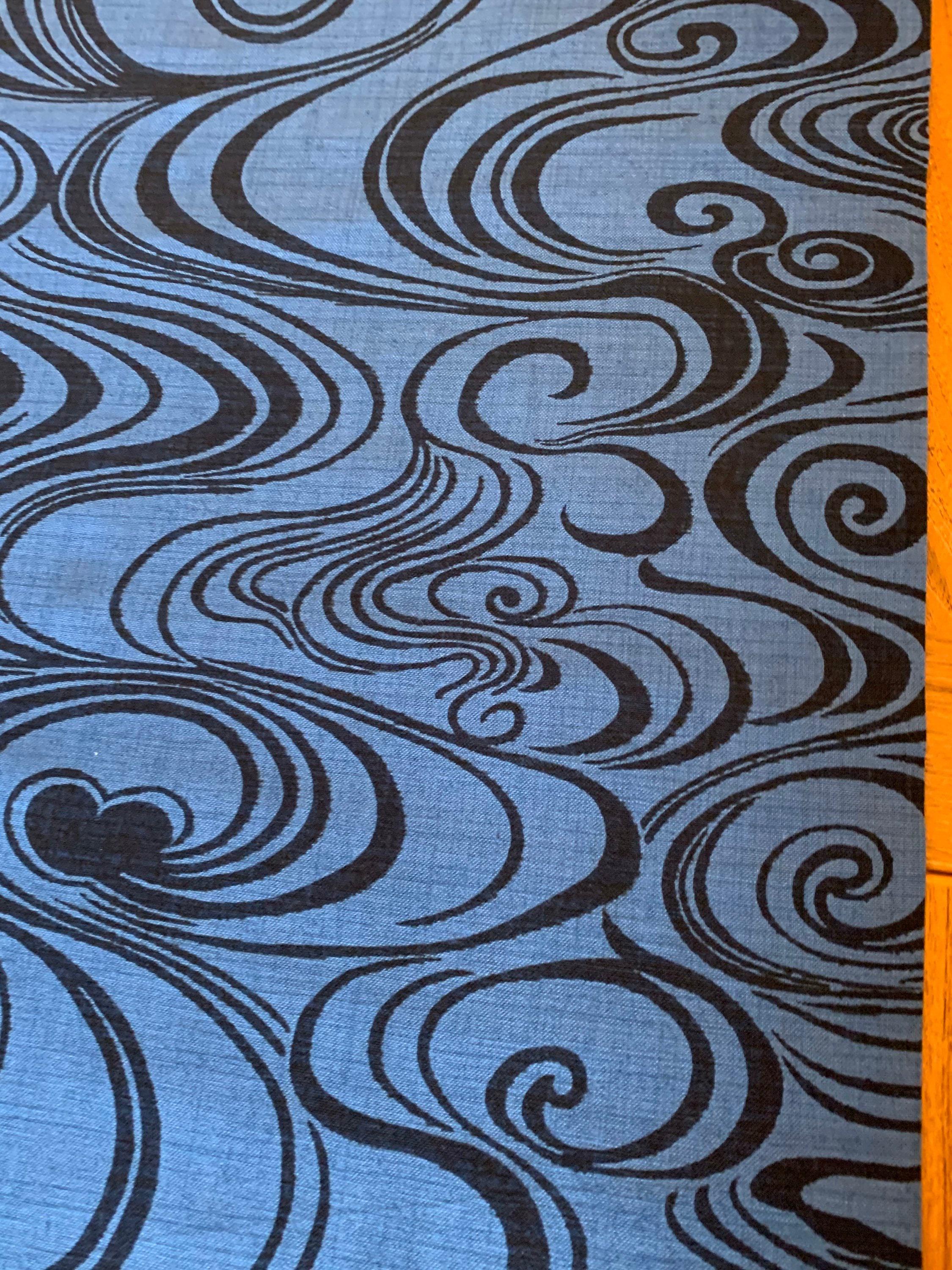 Kurenai - Hand Stenciled Waves and Swirls Cotton - Navy Blue Indigo