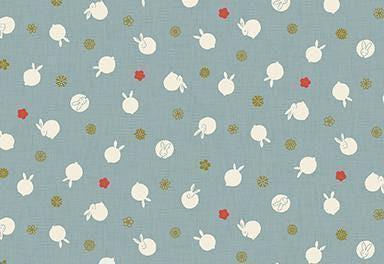 QuiltGate - Hyakka Ryoran Tiny Rabbits Cotton Fabric - Soft Blue