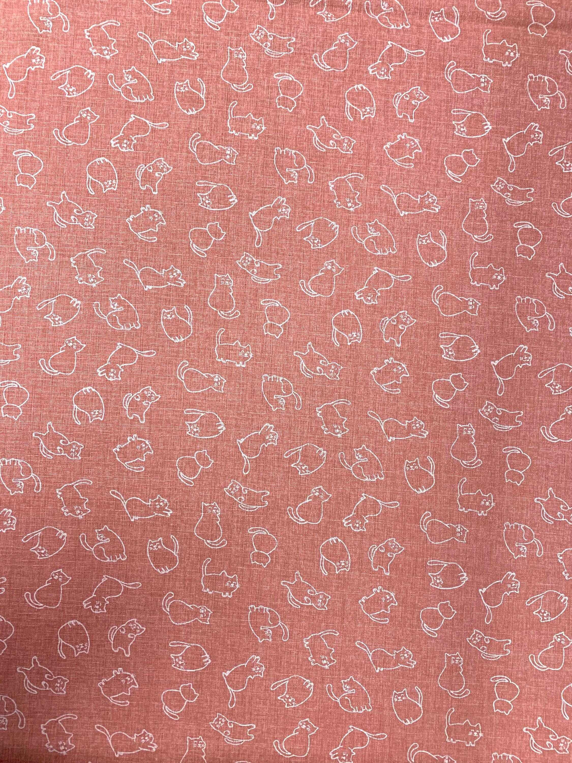 Morikiku - Cuddly Cats Cotton Dobby - Pink White