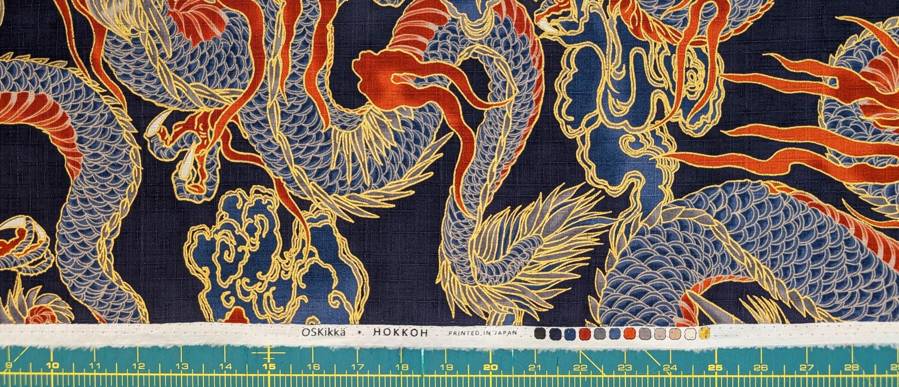 NEW Golden Dragons Hokkoh Japanese cotton dobby fabric 1025-100-1 D navy blue