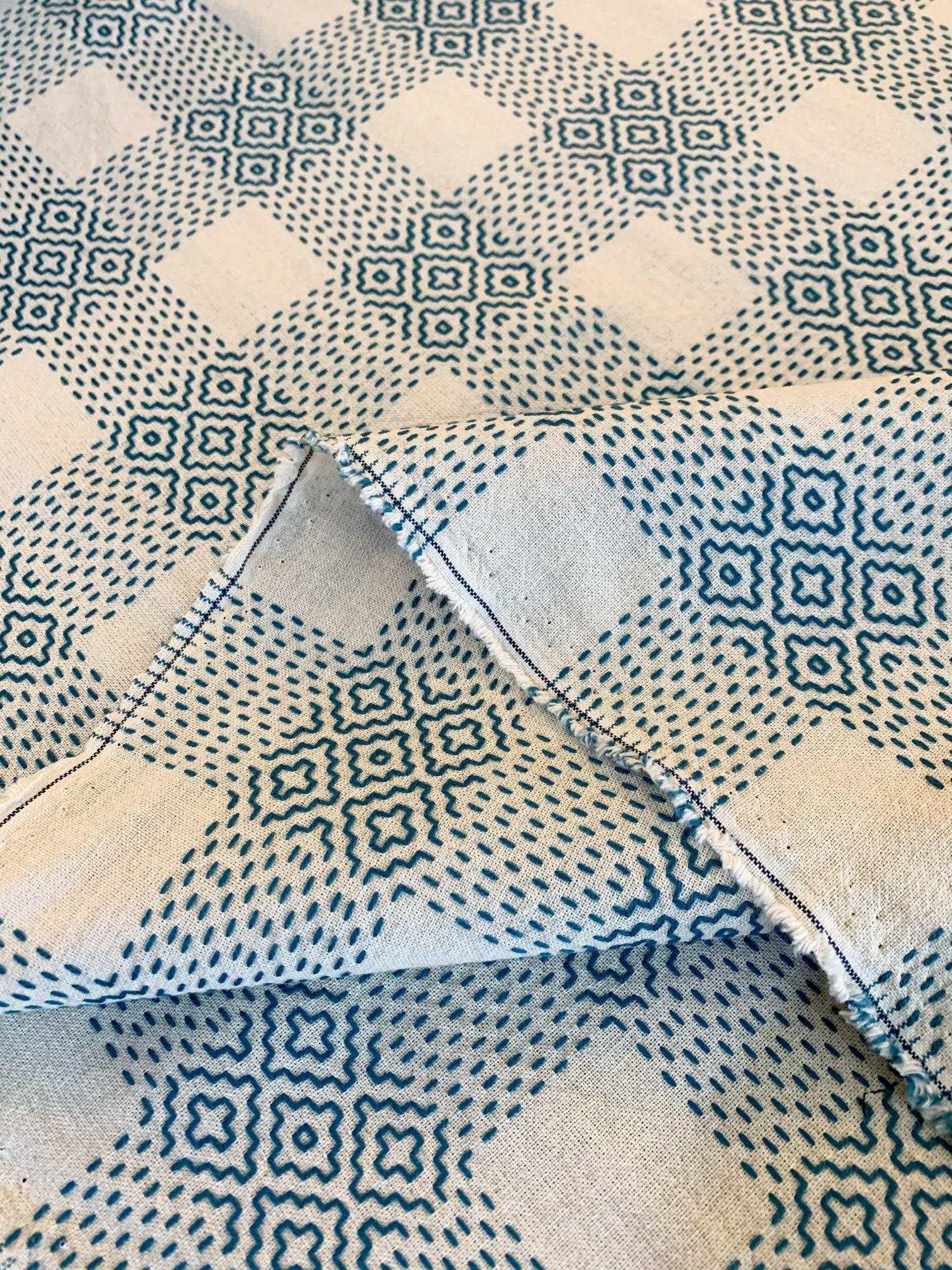 Olympus - Sashiko Sakizomemomen Fabric by the Yard - White Green