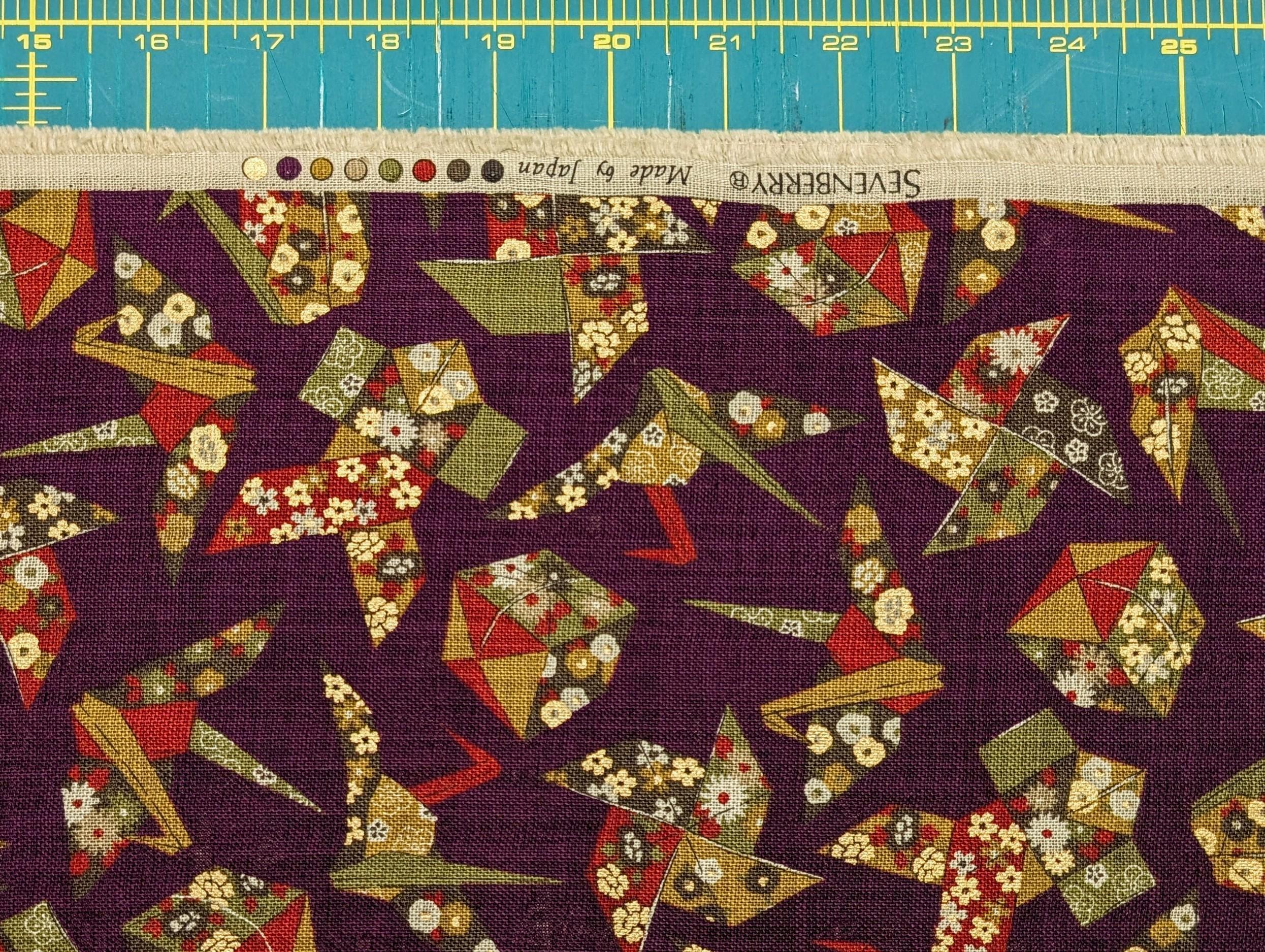 Sevenberry - Golden Origami Cotton Fabric - Plum, Orange and Green