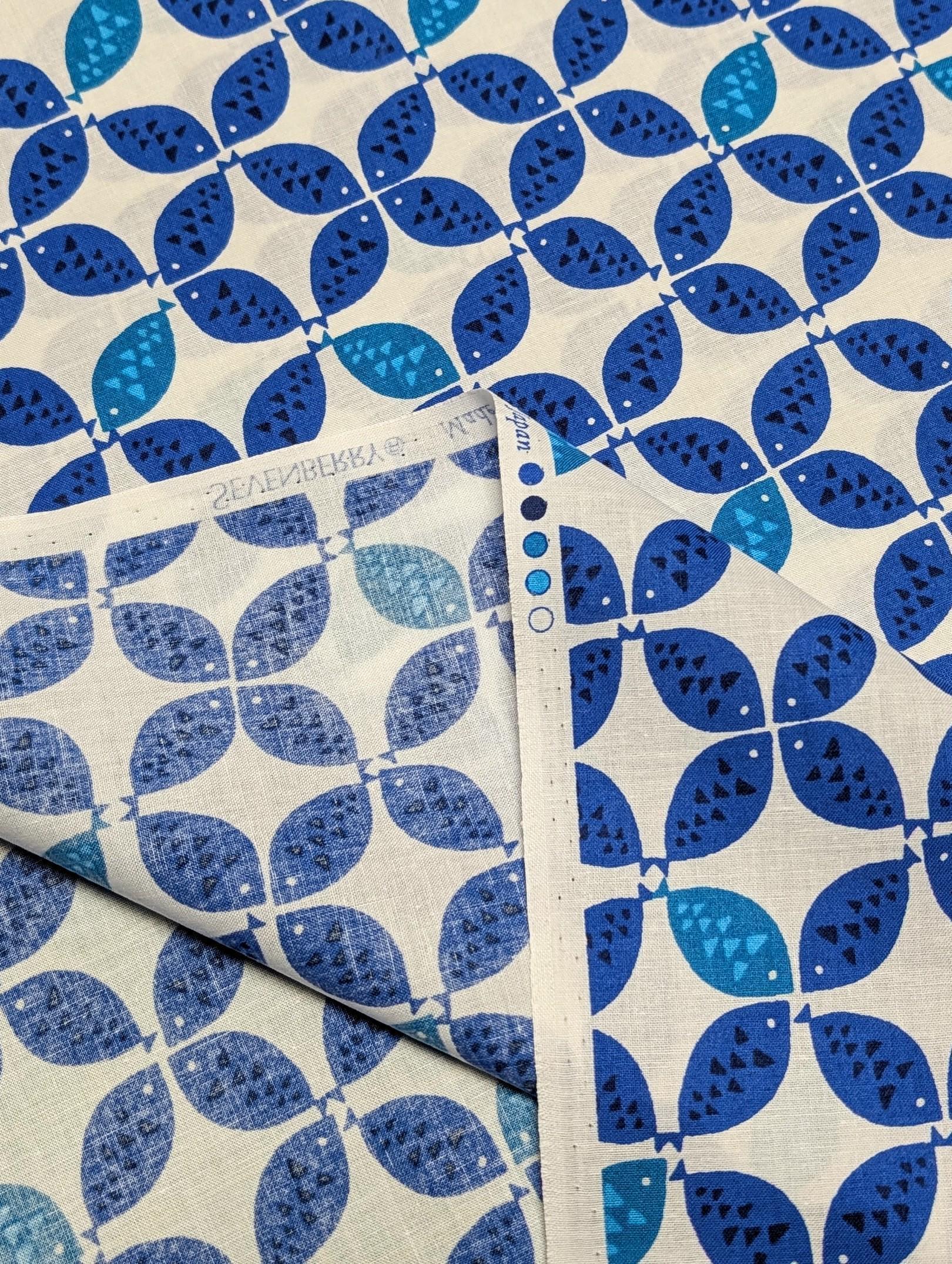 Sevenberry - Shippō Fish Cotton Fabric - Blue and White