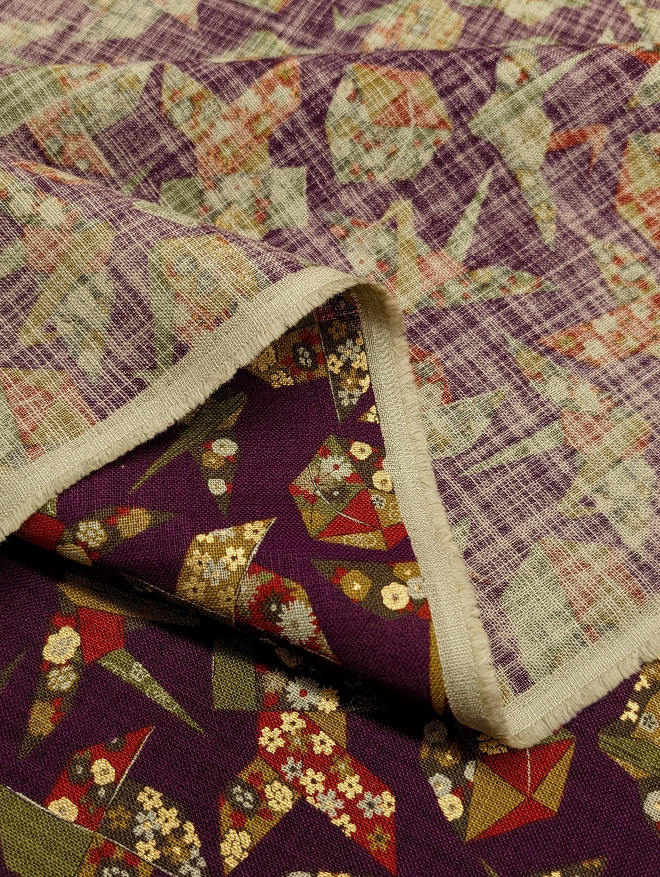 Sevenberry - Golden Origami Cotton Fabric - Plum, Orange and Green
