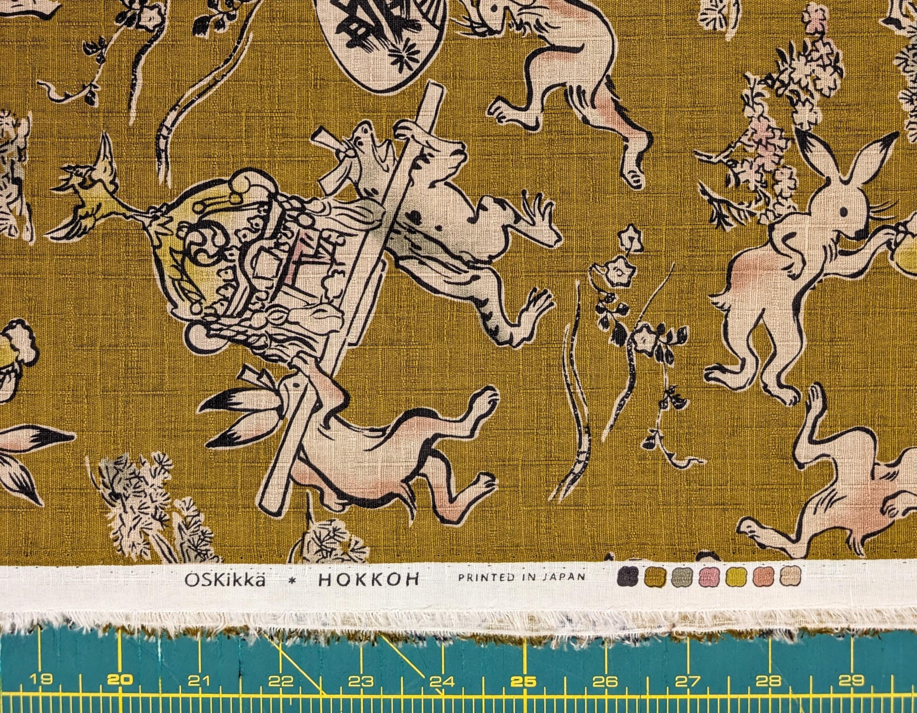NEW Taiko Animals Hokkoh Japanese cotton dobby fabric 1024-130-4 B mustard