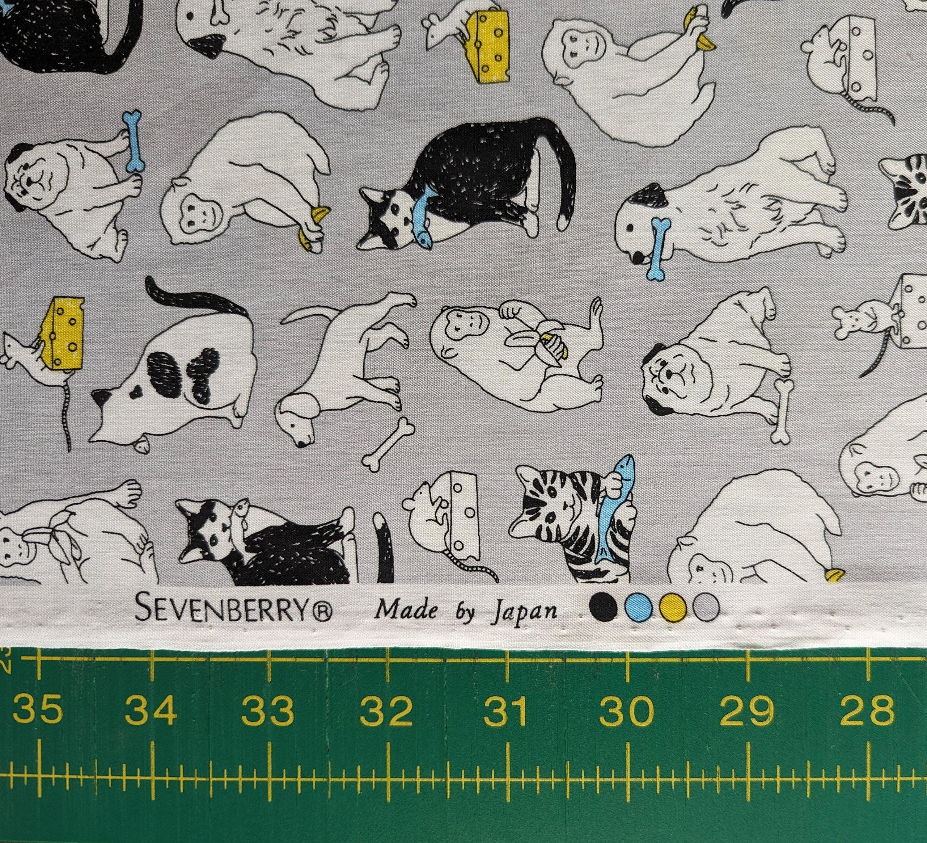 Sevenberry - Cats Dogs Mice and Monkeys Cotton Fabric - Gray