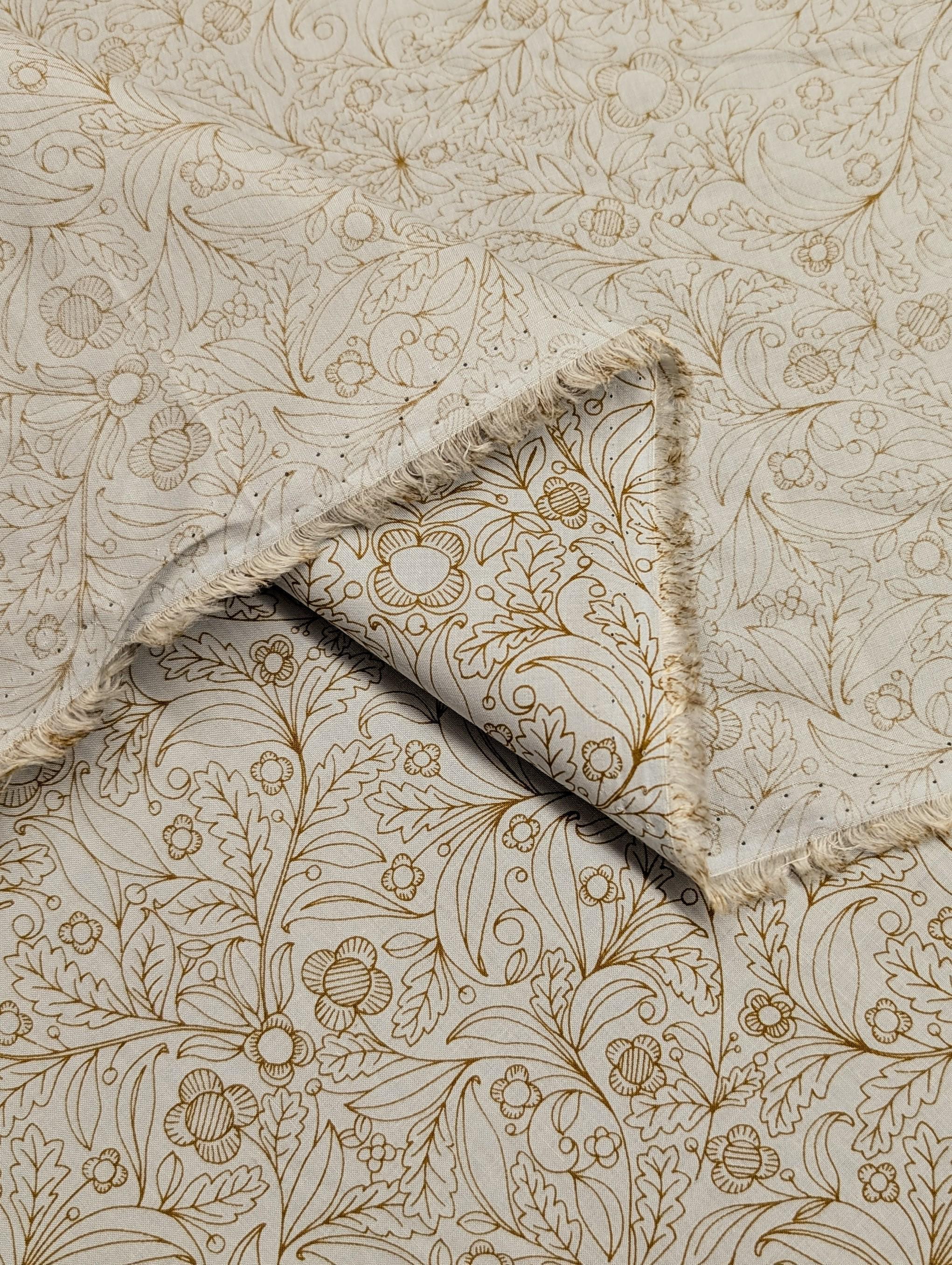 Hokkoh - Botanical Filigree Cotton Lawn - Pale Blue and Brown