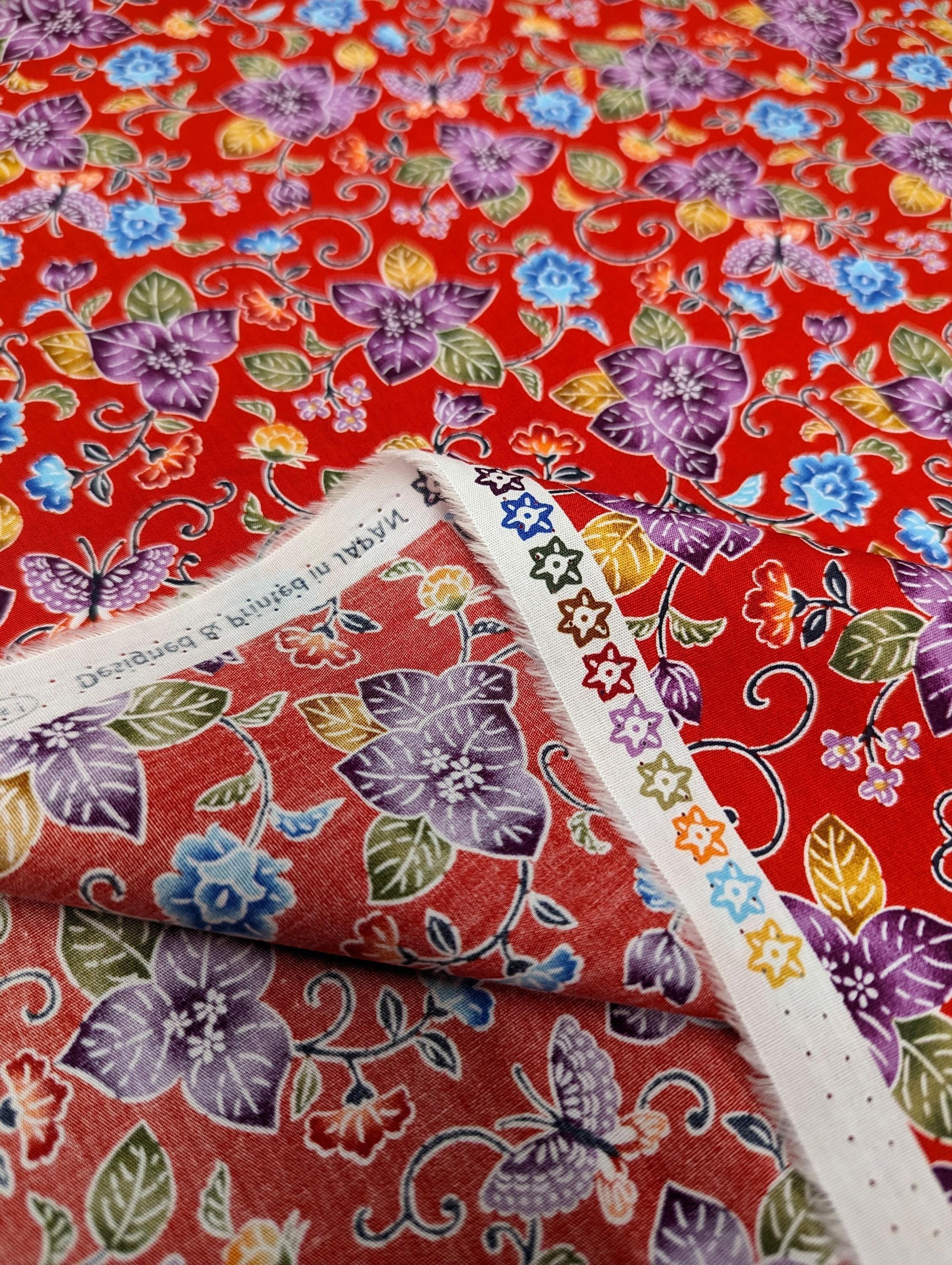 Cosmo - Tropical Bingata Flowers Cotton - Red