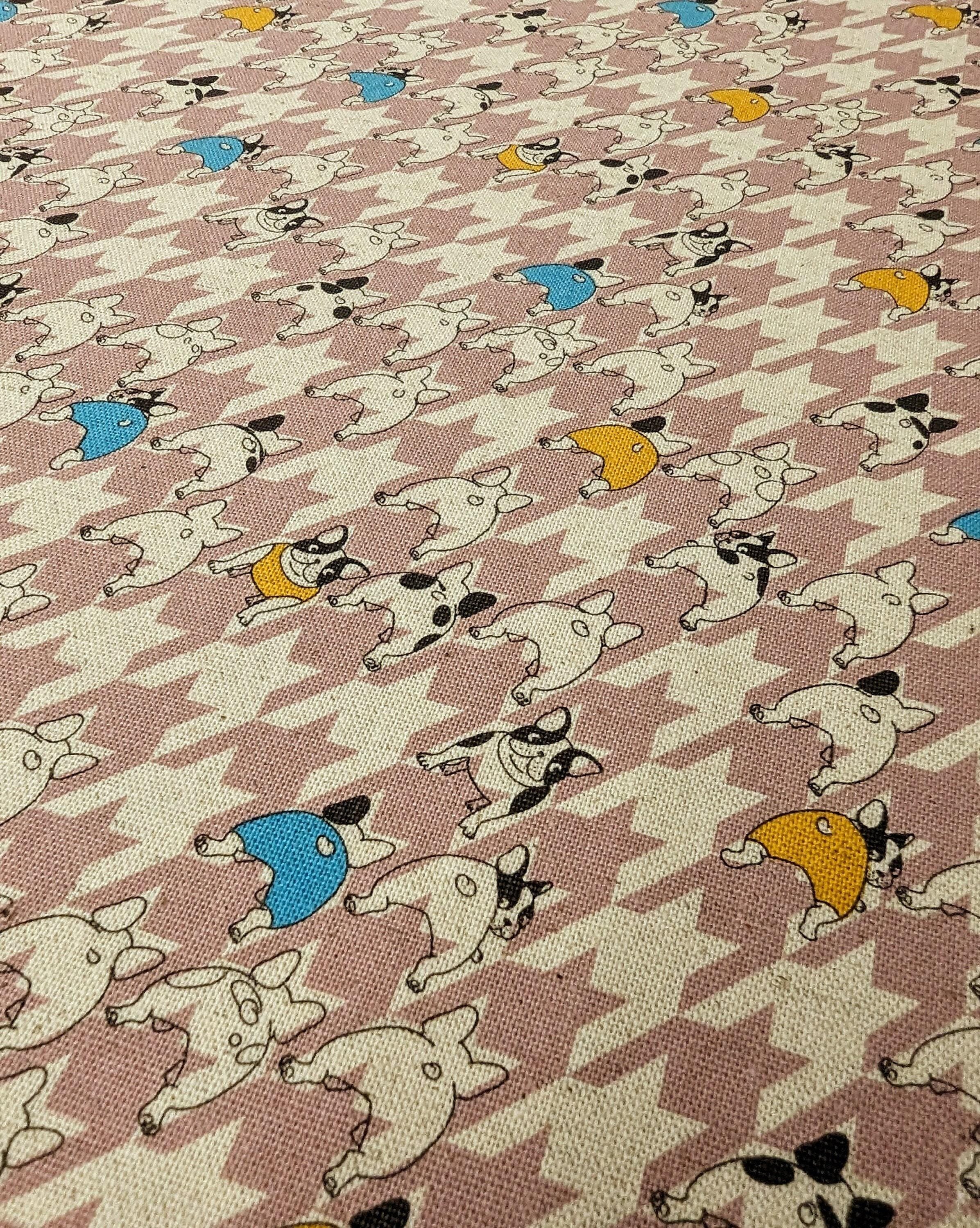 Kobayashi - Frenchies & Herringbone Cotton/Linen Light Canvas - Yellow Blue