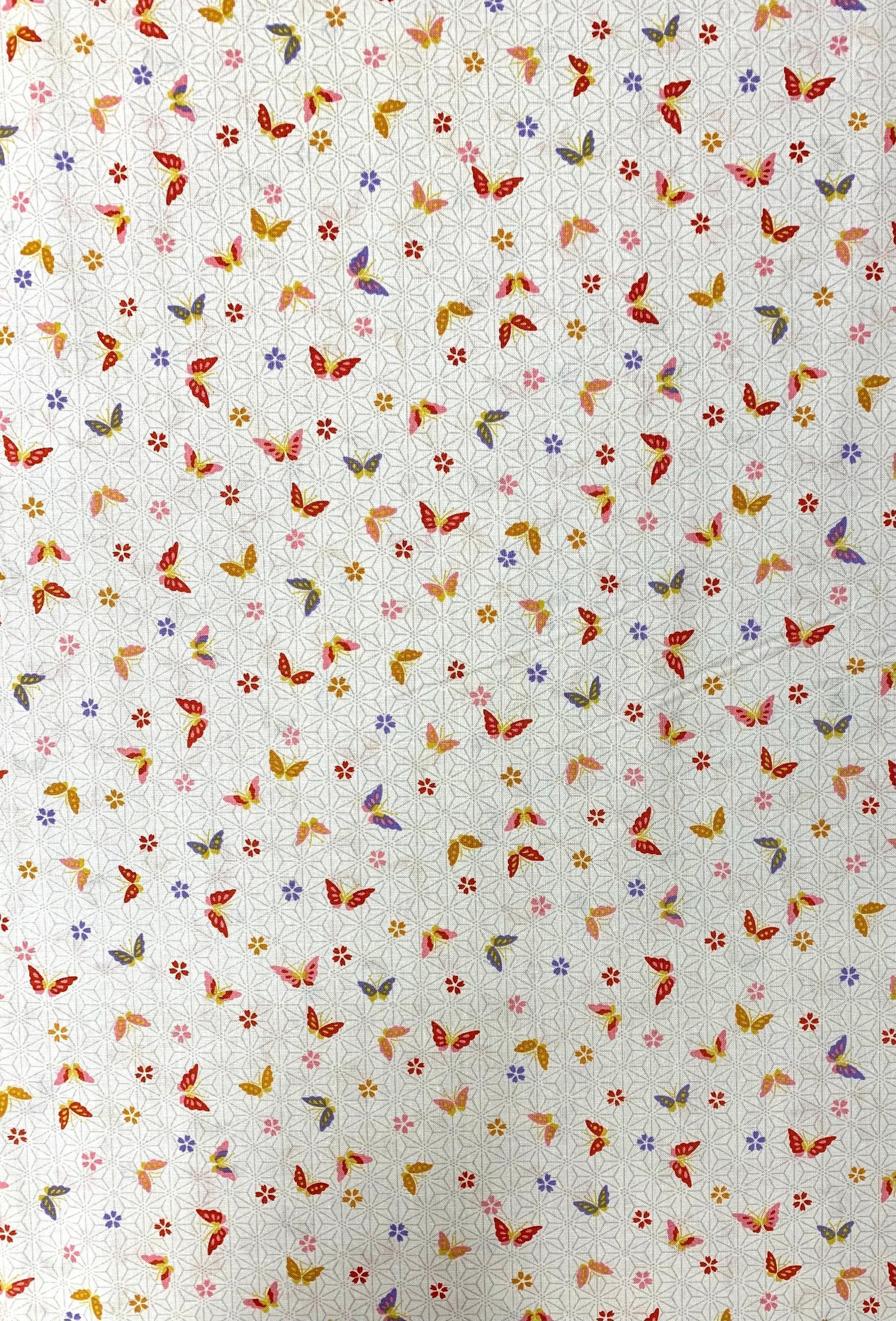 Sevenberry - Little Butterflies and Asanoha Stars Cotton Fabric - Cream