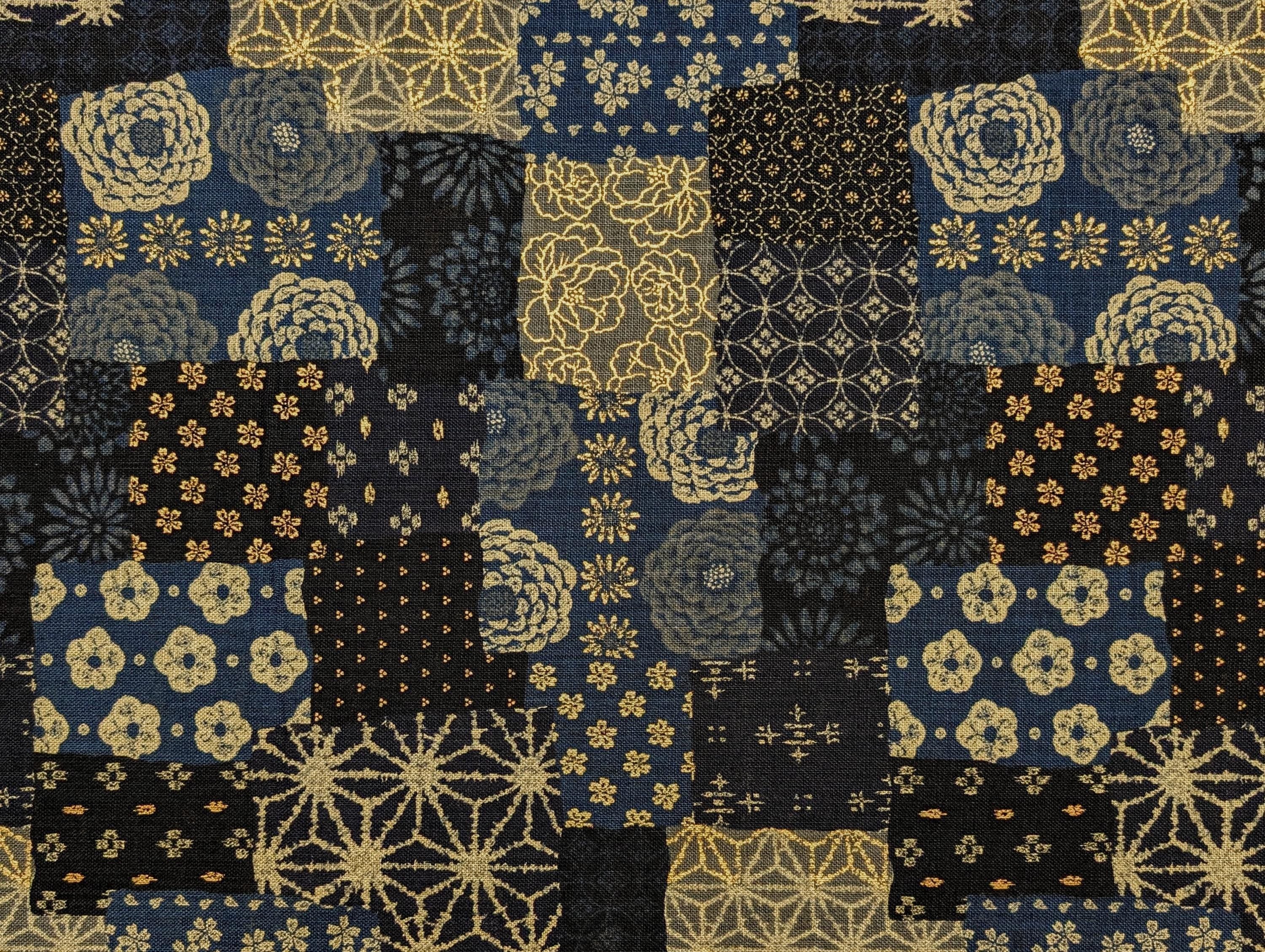 Sevenberry - Golden Boro Patchwork Cotton Fabric - Dark Blue and Beige
