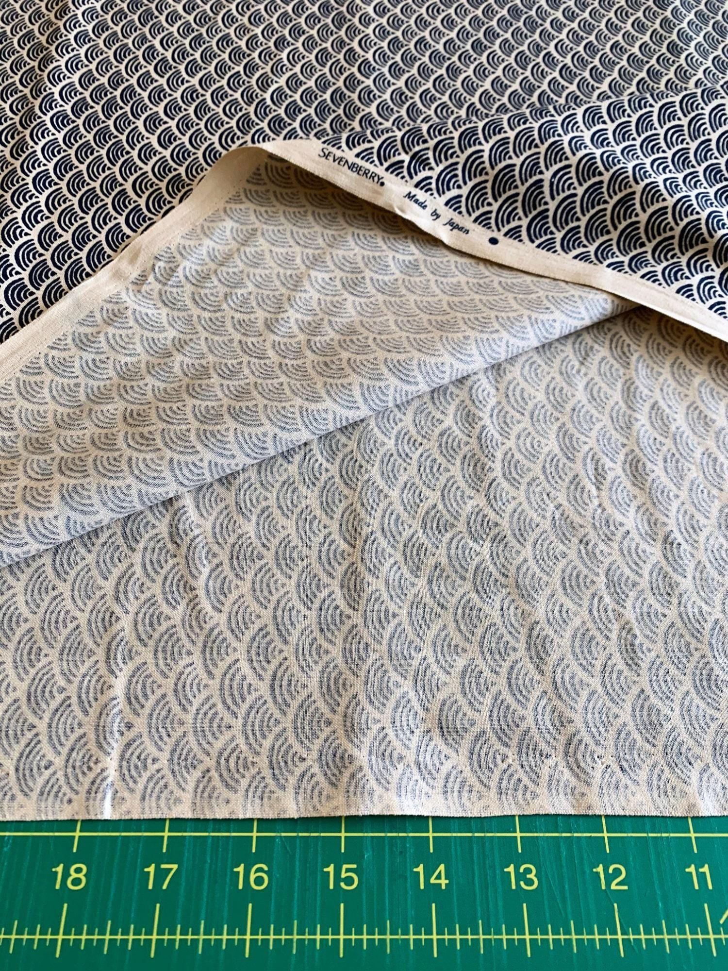 Sevenberry - Waves Cotton Fabric - Beige Navy Blue