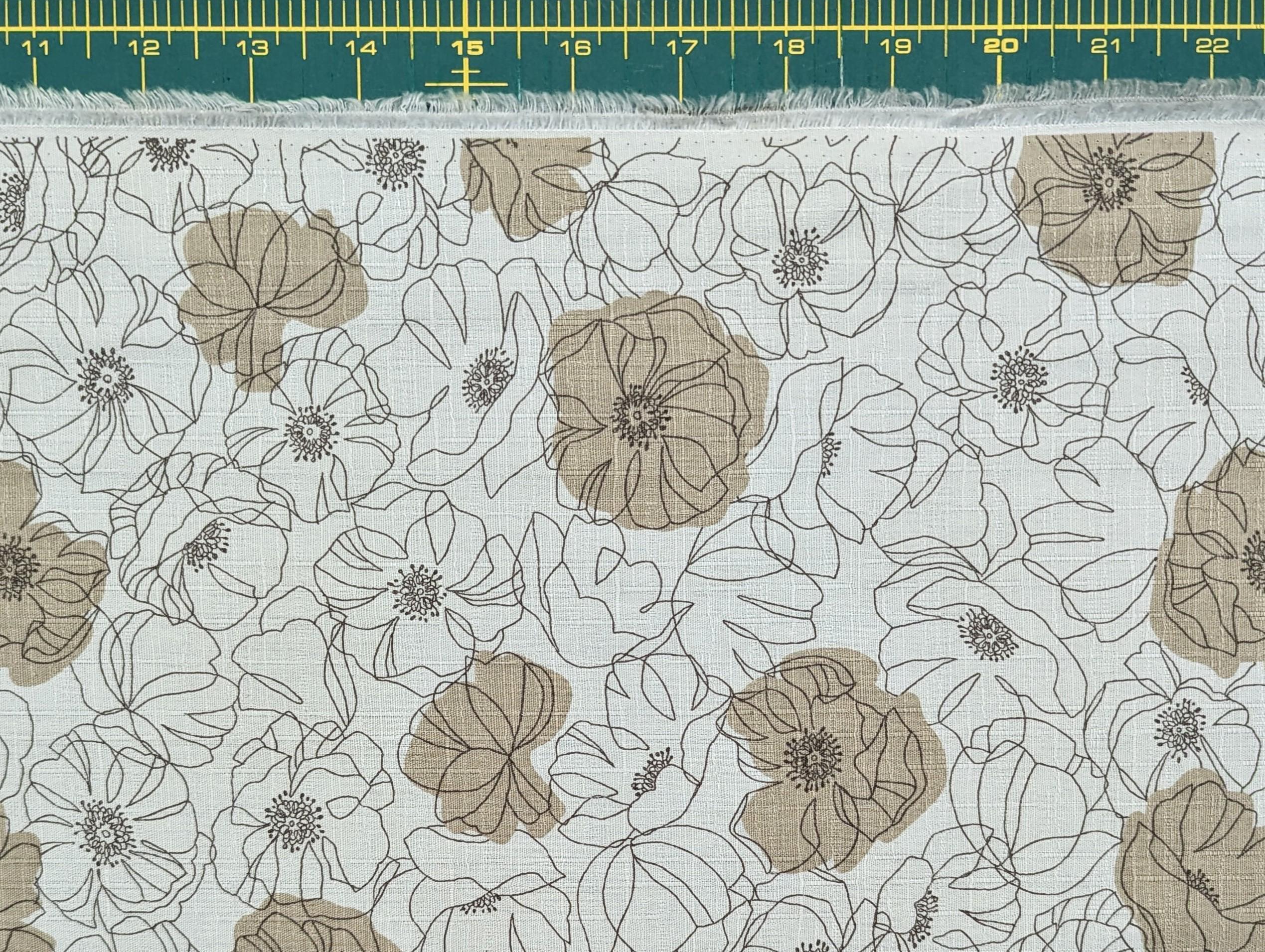 Koizumi - Line Art Poppies Cotton Dobby - Pale Blue and Gray