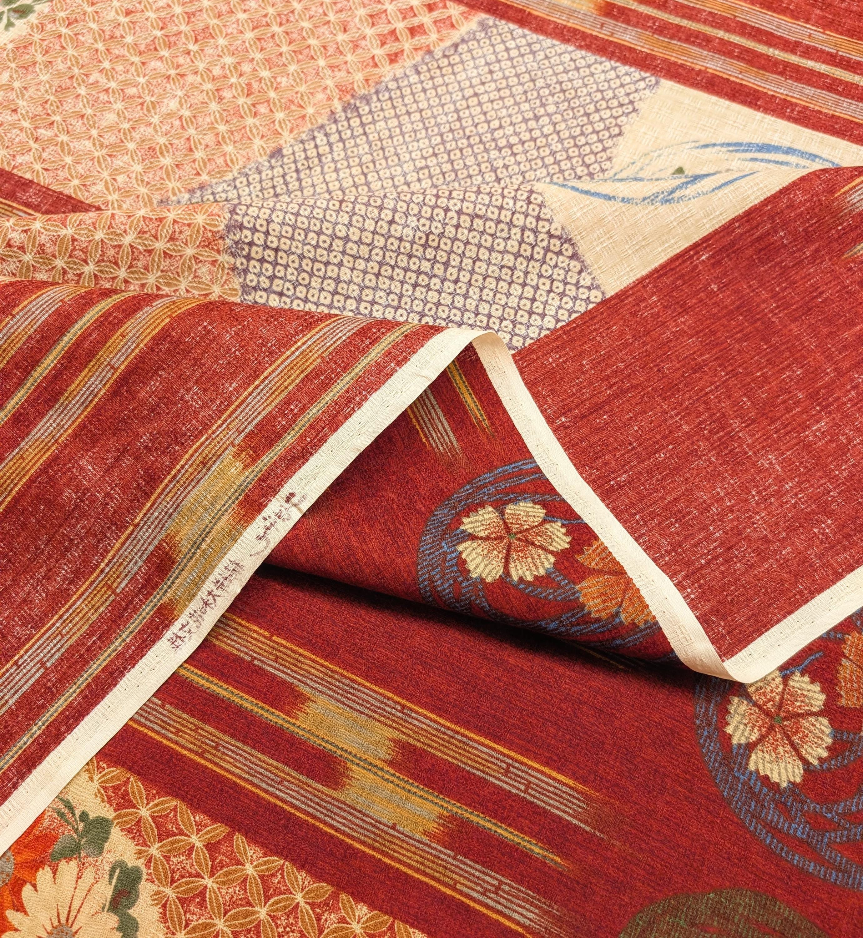 Wide Stripe Flower Circles Japanese Kobayashi dobby cotton fabric KTS-1594 A red