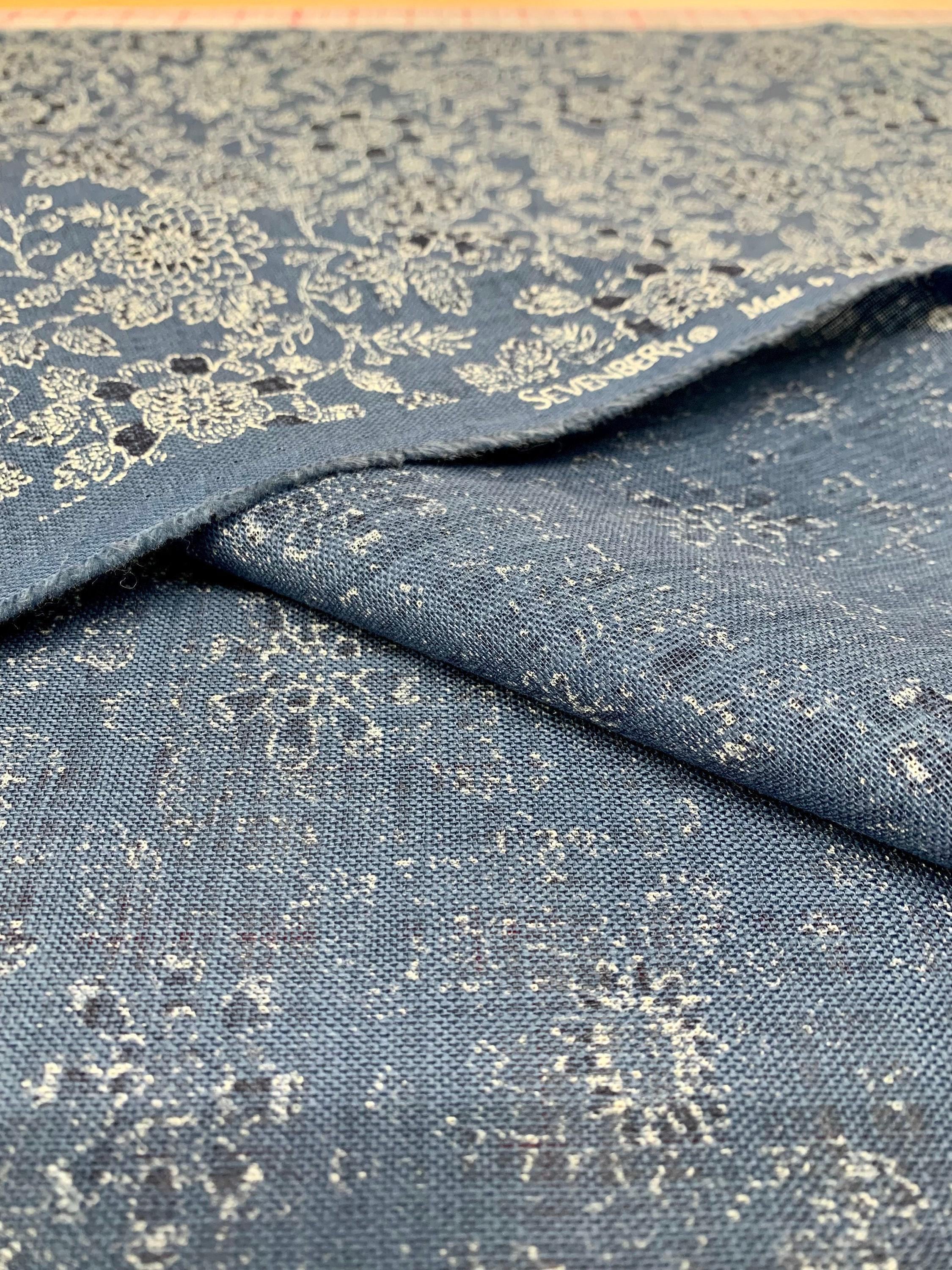 Sevenberry - Vintage Floral Cotton Fabric - Medium Blue