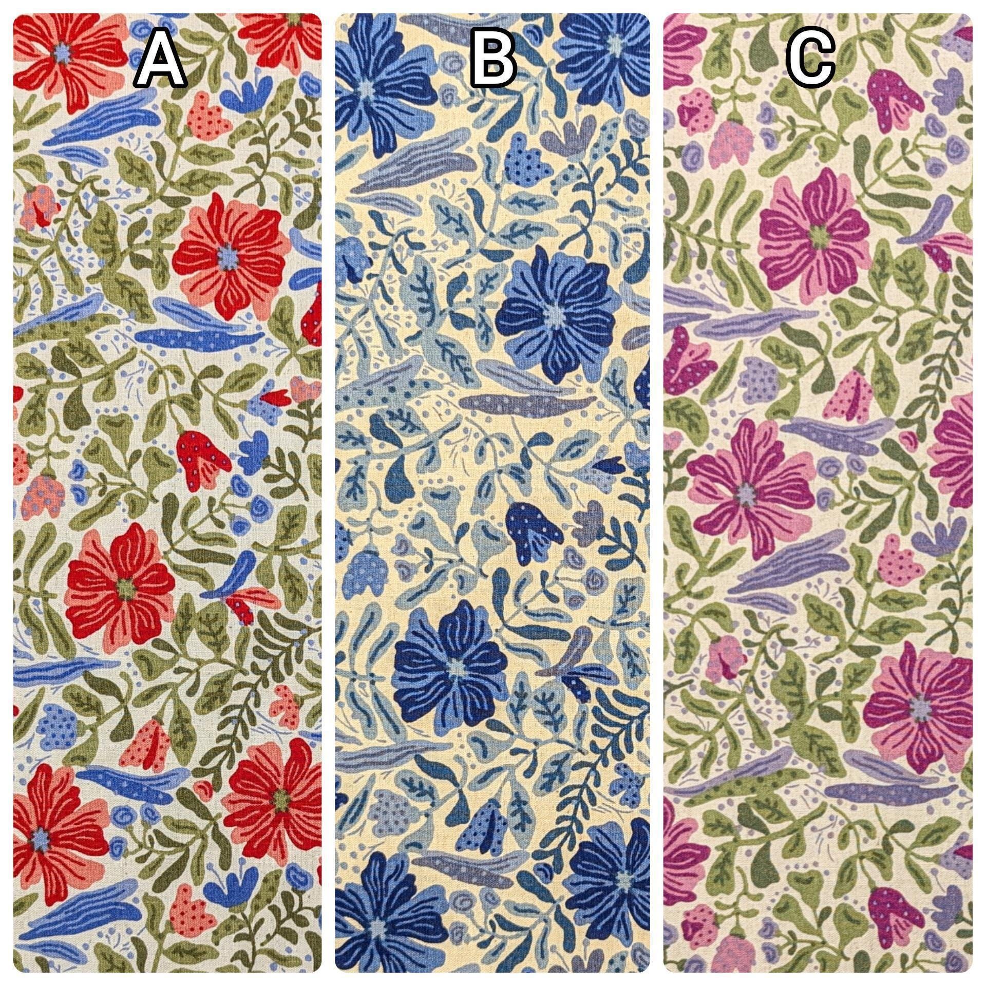 Kobayashi - Folk Art Flowers Cotton/Linen Oxford - Blue and Beige